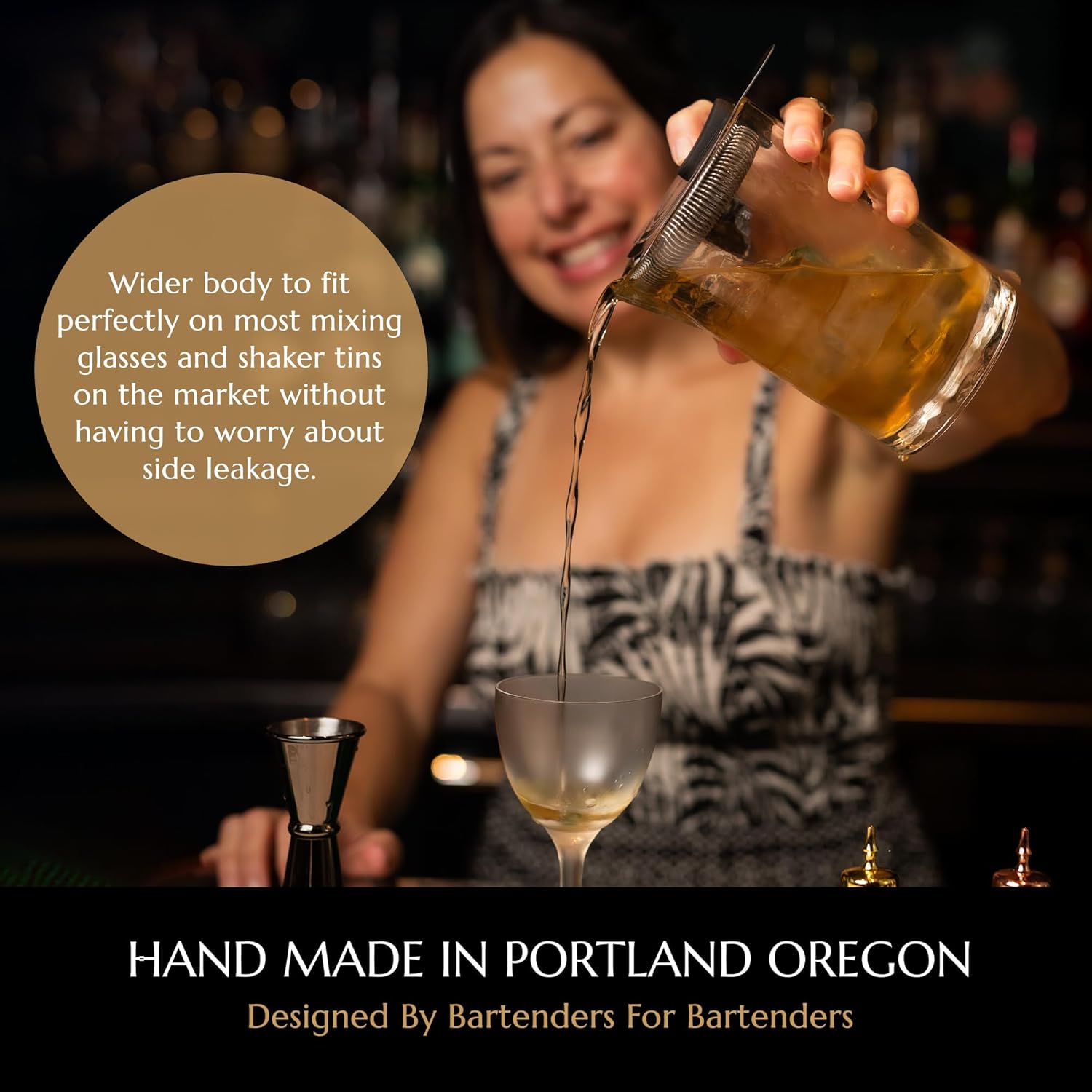 Bull in China Hawthorne Strainer + Bartender Backpack - Stainless Steel | Bar Hand Strainer | Cocktail Strainer | Strainer for Bartending | Mixing Glass Strainer