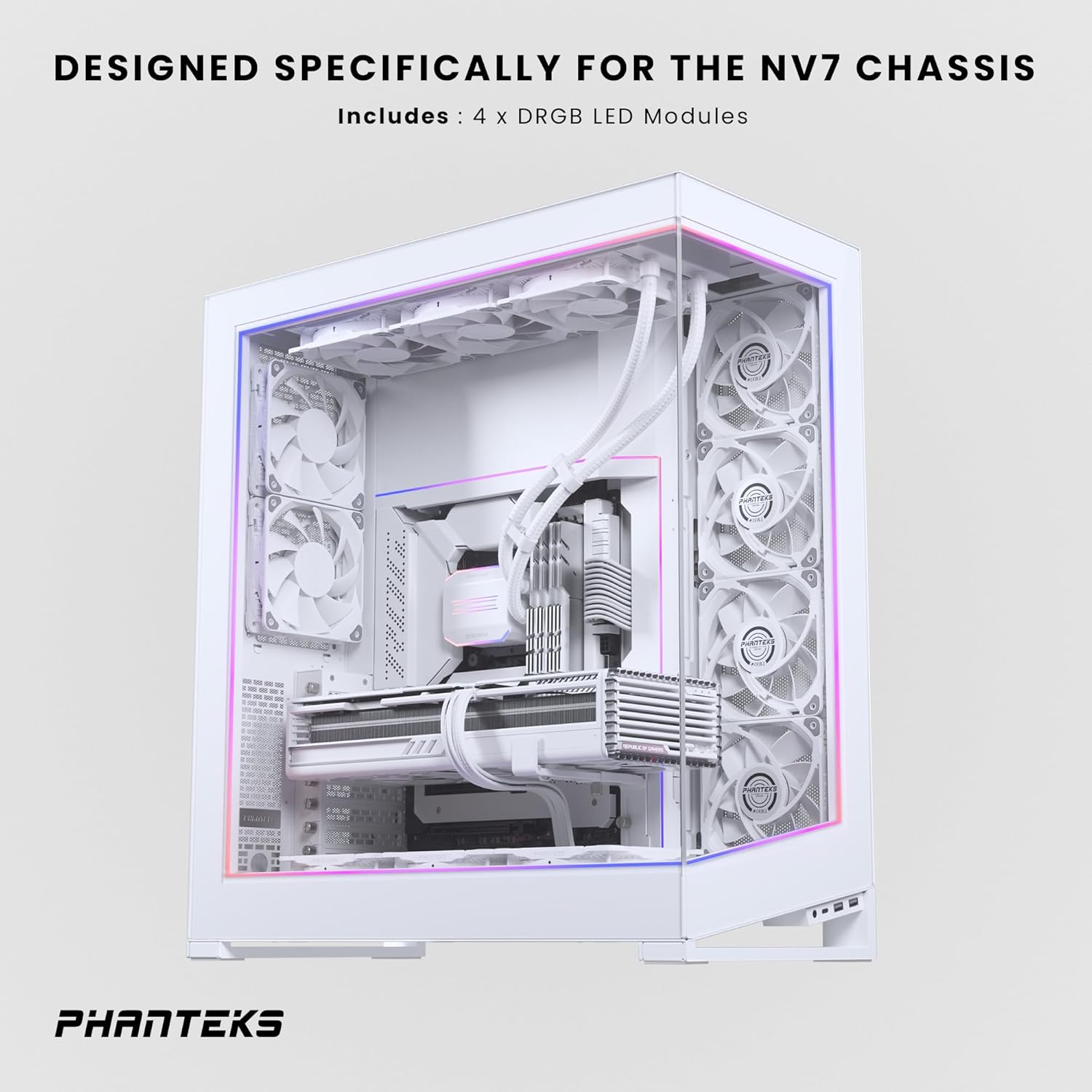 Phanteks NV7 Premium DRGB Kit, 4X D/A-RGB LED modules for NV7 Outer Frame, 1x D/A-RGB Power hub Included (White)