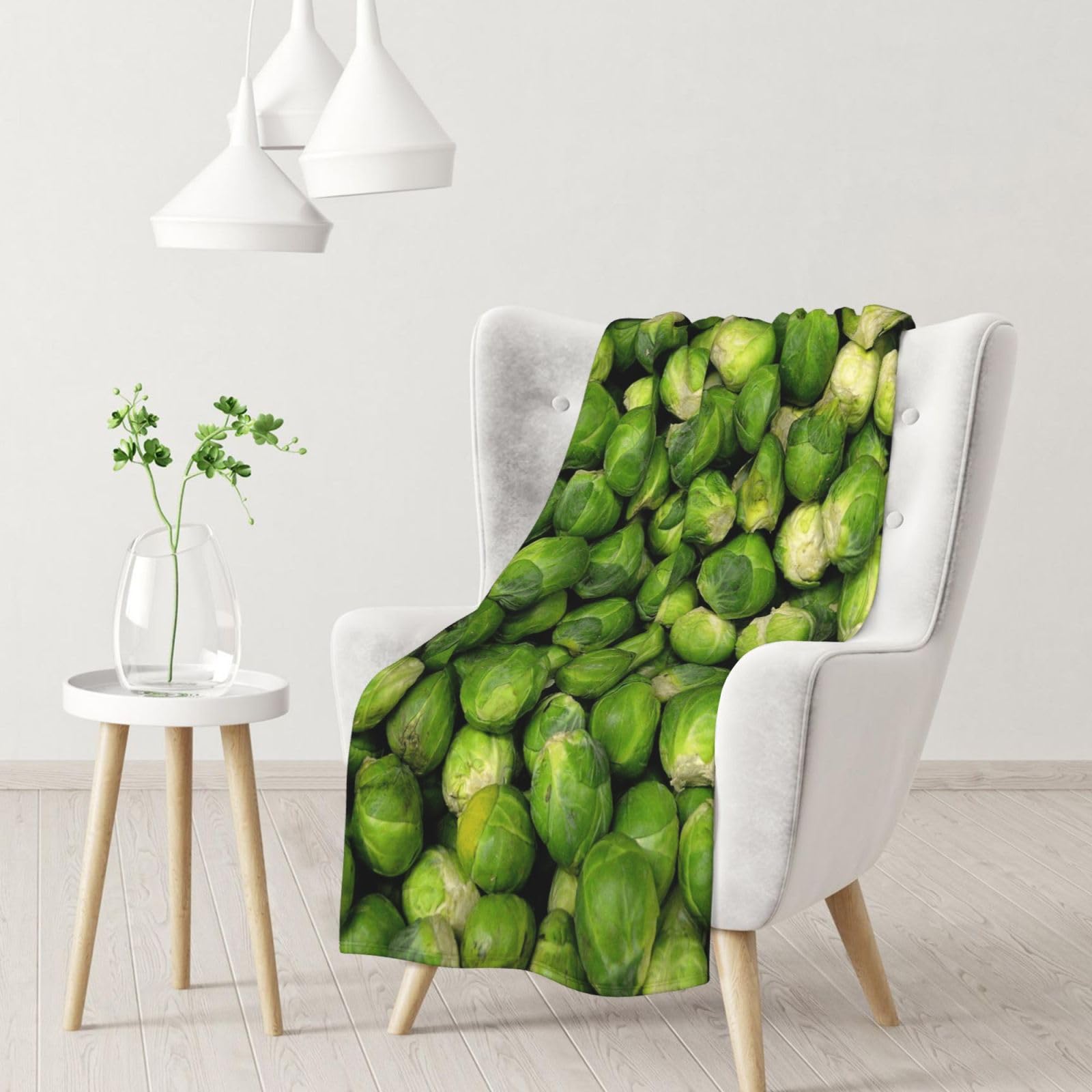 Inomak Unisex As Picture Green Brussel Sprout Print,Soft Blanket Warm Anti-Pilling Flannel Plush Throw Blanket 76 X 102 Cm