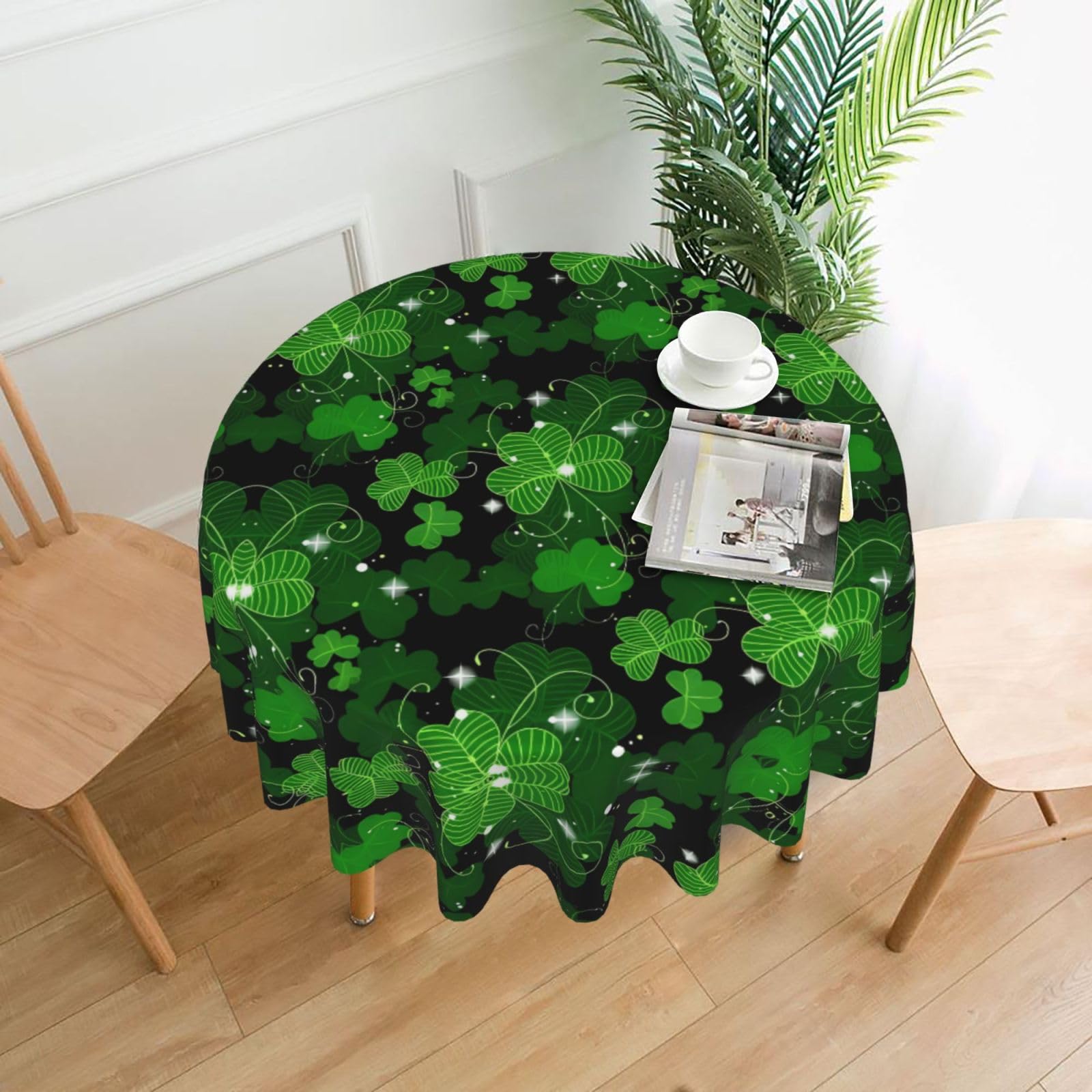 YYHWHJDE St Patricks Day Leaves Prints 60in Round Decorative Tablecloth – High-Grade Polyester Throw for Stylish Dining & Event Table Protection