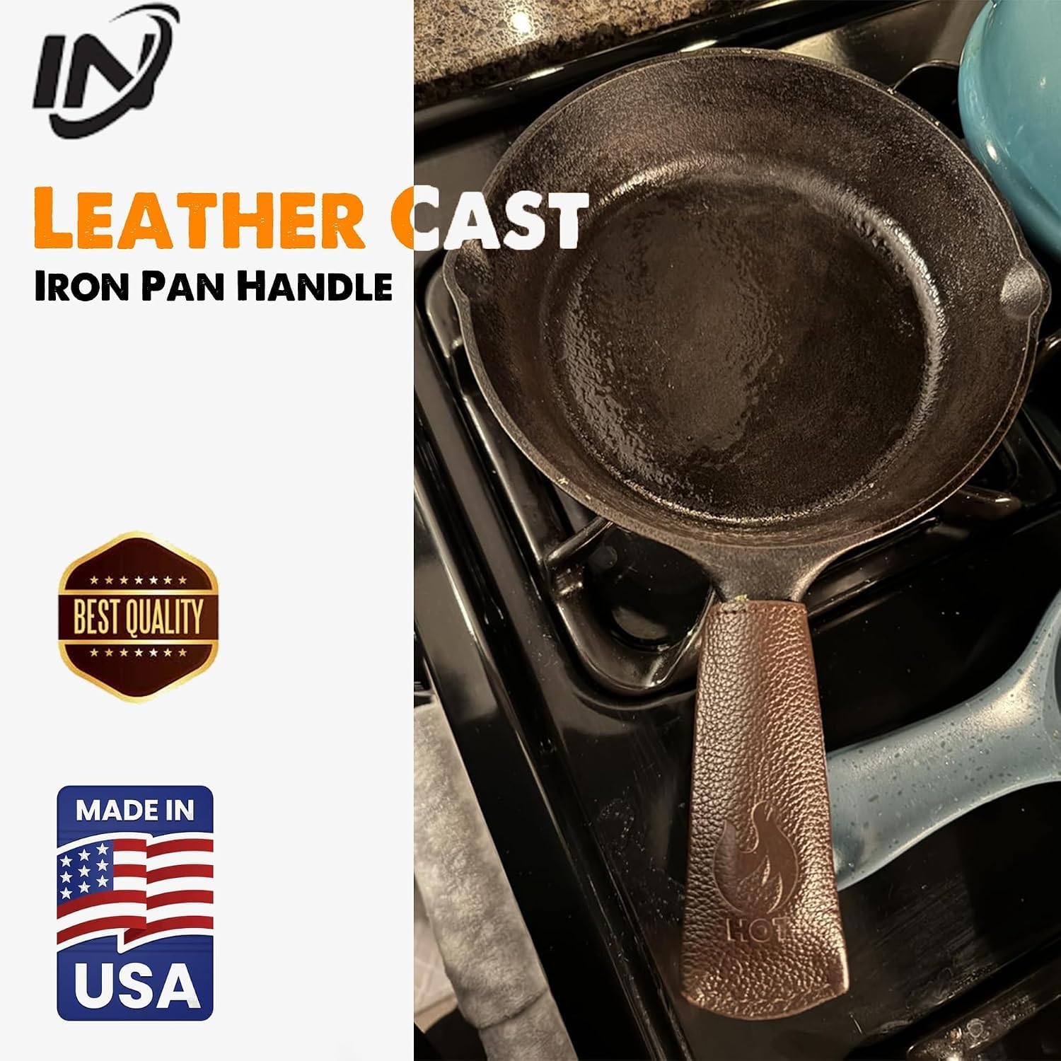 Leather Cast Iron Skillet Handle Cover (Long 5.7) Thick Heat Resistant Leather Pan Handle Sleeve Doubled Layer Handle Holder for Cast Iron Handle Cover & Pans (Handmade)
