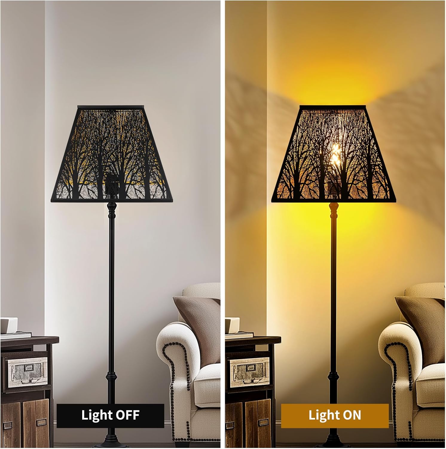 Lampshade Black Lamp Shade (8+6)" Top x (14+12)" Bottom x 11" High (Spider Fitter) Metal Square Lamp Shades for Table Lamps, Floor Lamp and Bedside Lights Etched Lampshades Replacement, Easy Assembly