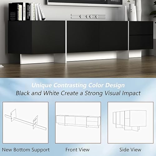 Miniatura 7 de Creekt Soporte de TV negro para TV de 85 pulgadas, consola de TV para 85+ 85 80+ 80 75+ 75 70 pulgadas soportes de TV para sala de estar 85 80 75 70