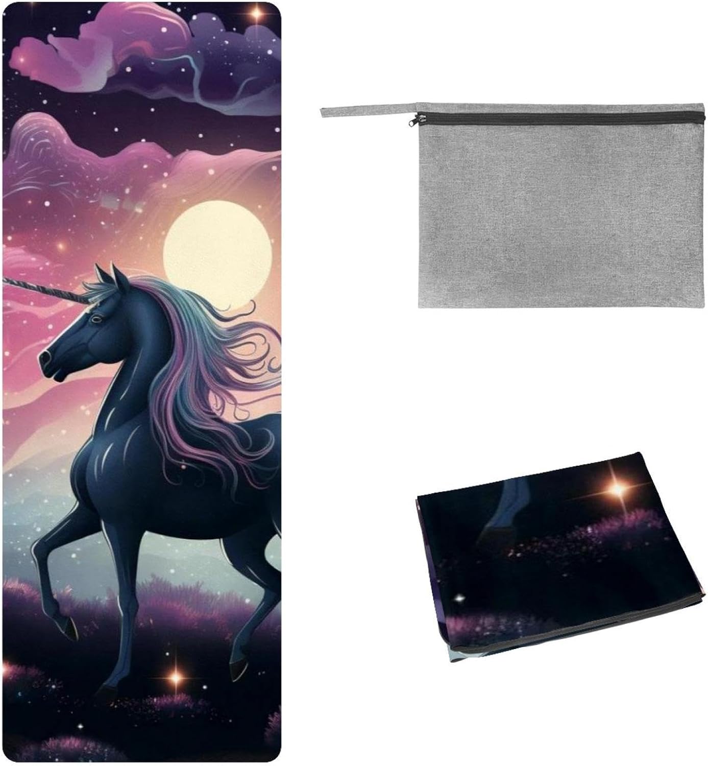 Yoga Towel, Galaxy Unicorn Pattern Non Slip Sweat Absorbent Hot Yoga Mat Towel for Hot Yoga, Pilates and Fitness - 72.8" x 26.8"