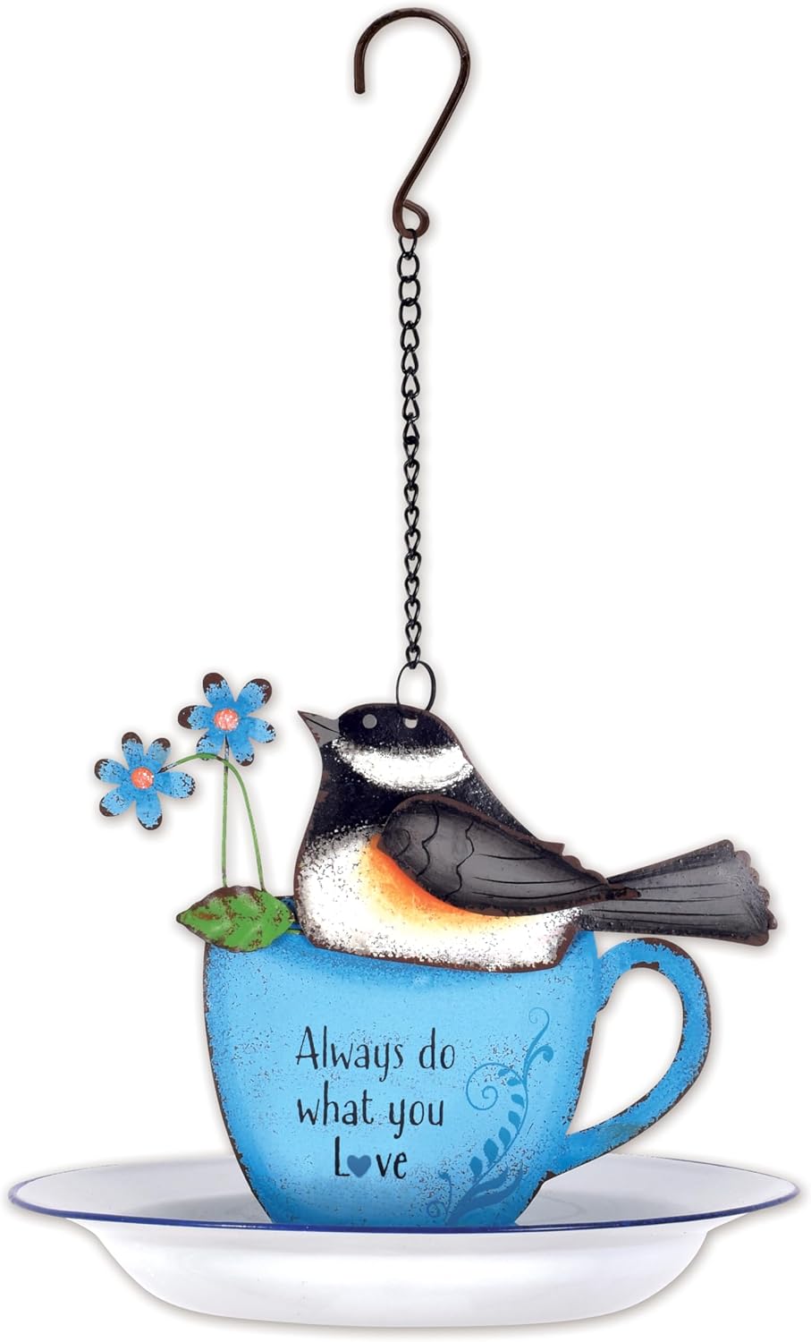 Sunset Vista Designs for The Birds Enameled Cup & Saucer Hanging Birdfeeder, 13.5-Inch, Chickadee