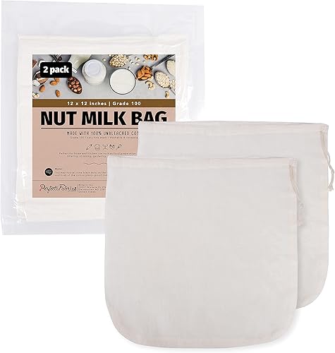 Miniatura 1 de 2 bolsas de leche de nuez reutilizables de grado 100 para colar, bolsa de tela sin blanquear para exprimir almendras avena, leche de nuez, uso como