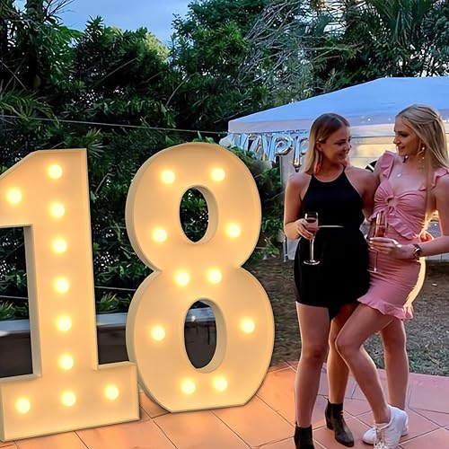 Miniatura 90 de Números iluminados grandes de 4 pies, números de marquesina 2 para decoraciones de cumpleaños de 21 para niños y niñas, números gigantes iluminados