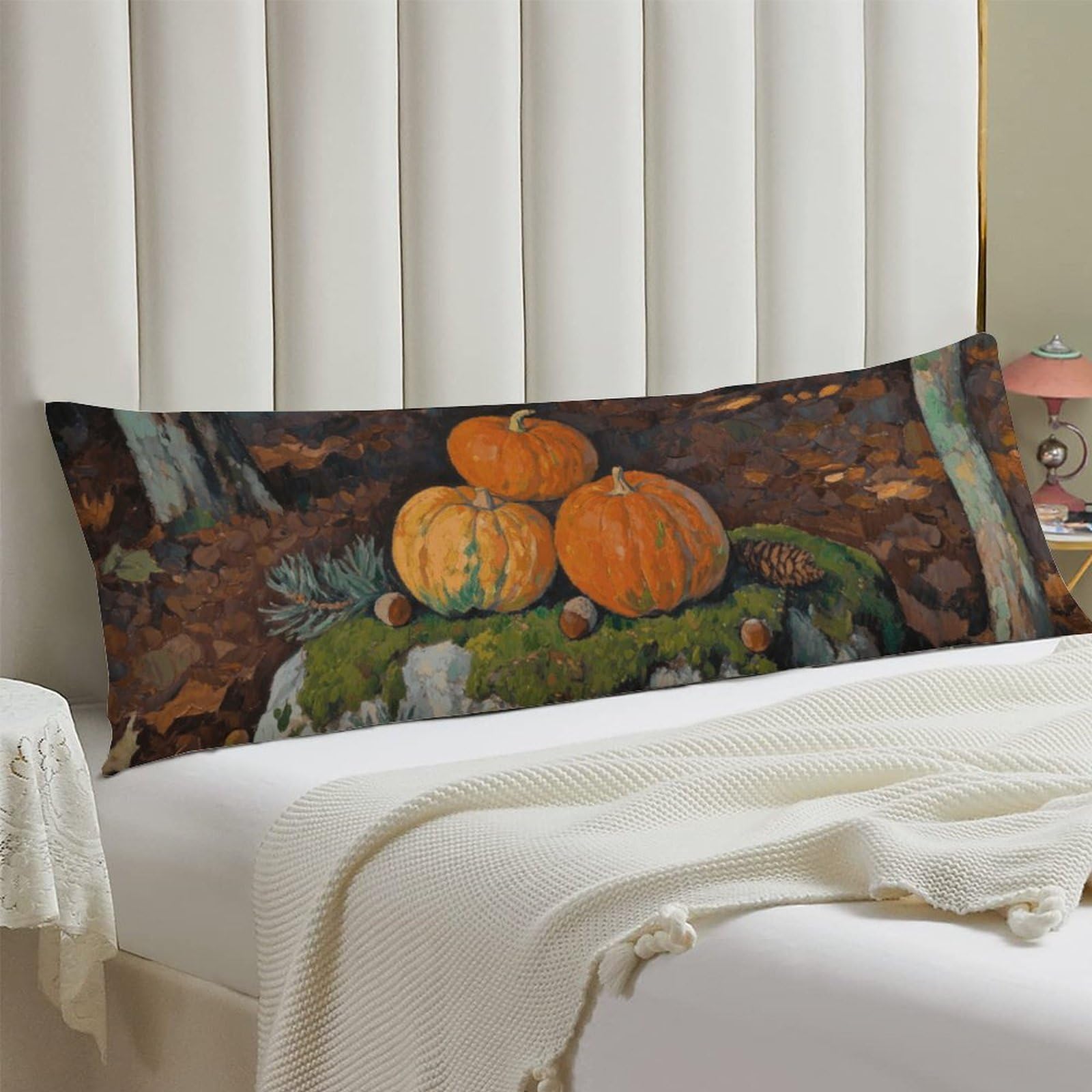 Body Pillow Cover 20x54 Long Pillow Case with Invisible Zipper Breathable Microfiber Leaves Pumpkin Pillowcase Soft Cozy Protector for Bedroom Couch Sofa Bed Home Decor All Seasons