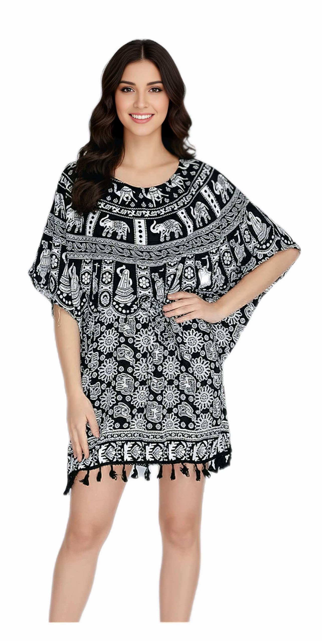 shumayla Fashion Women Rayon Knee Length Nightdress, Floral Print Kaftan Nighty, Loose fit Sleepwear for Women (Light Black Free Size)-picture-17