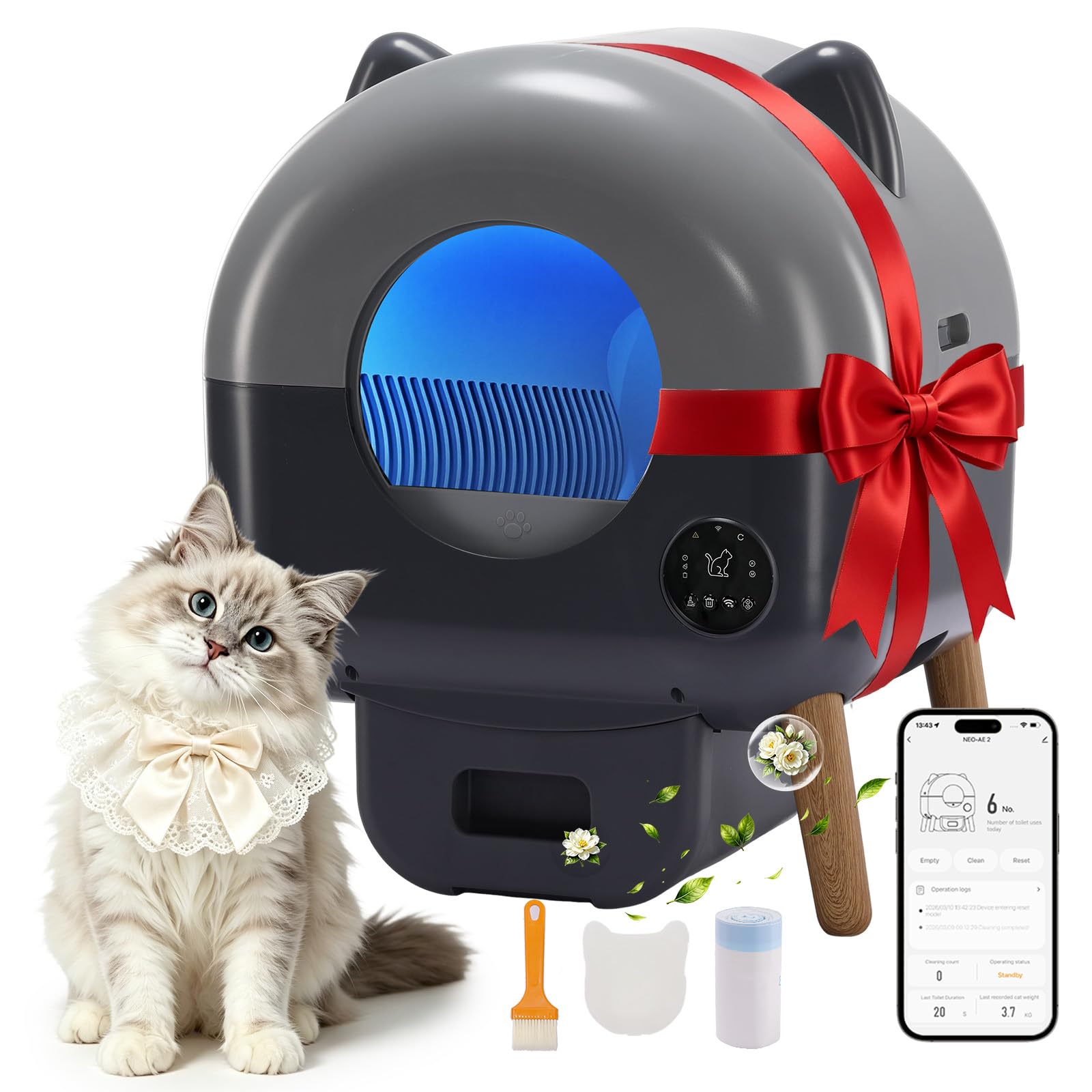 GTPLAYER Katzenklo Selbstreinigend, Selbstreinigende Katzentoilette mit Offenem Design, App-Steuerung & Sensoren, Automatisches Katzenklo mit Duftstein, Streumatte, Ideal für Mehrkatzenhaushalte
