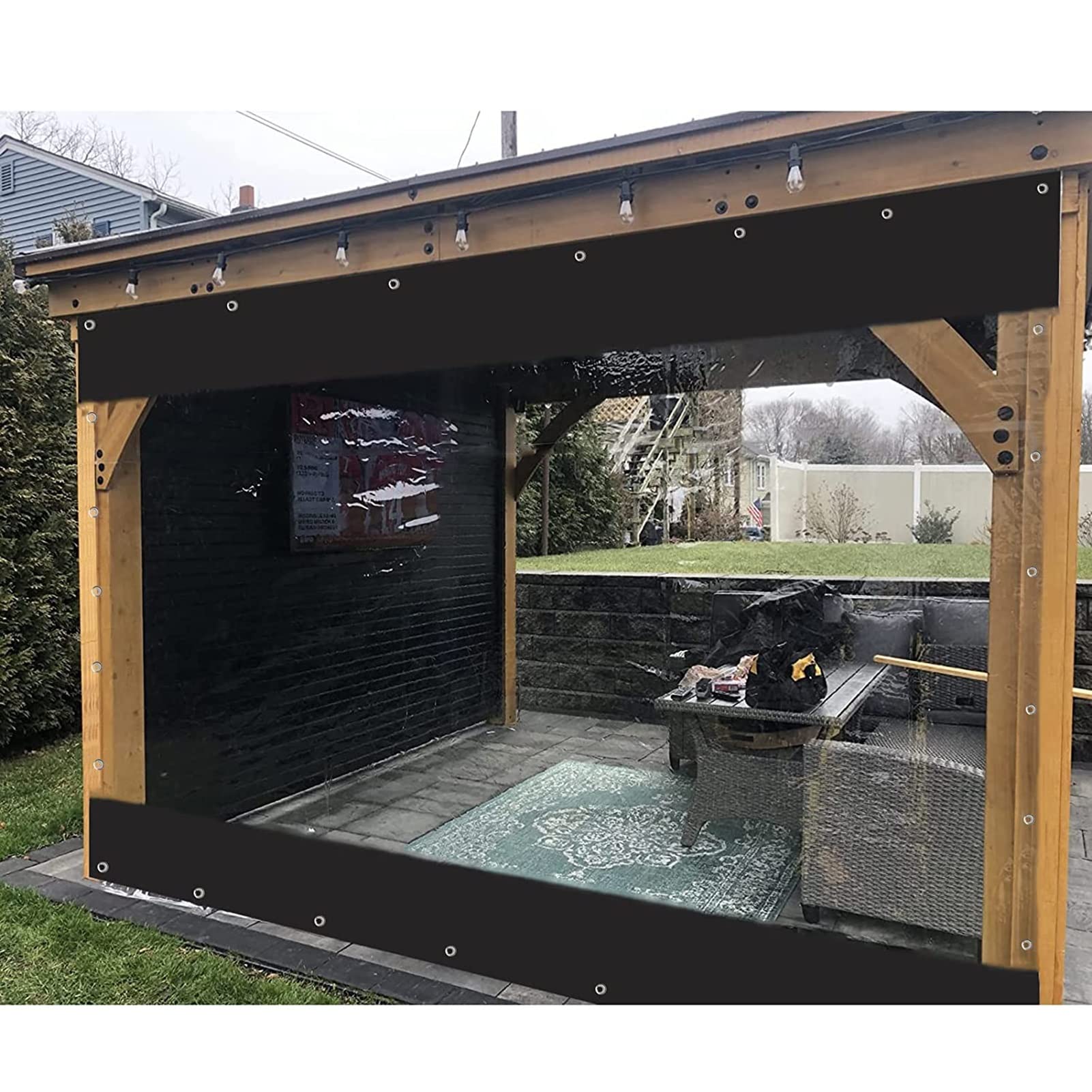 Outdoor Winter Weerbestendige gordijnen Aanpasbaar pergola zijpaneel transparant waterdicht 0,5mm PVC met oogjes voor tuinhuisje, terras, dek ( Kleur : Transparant grijs, Maat : 3.80x2.50m