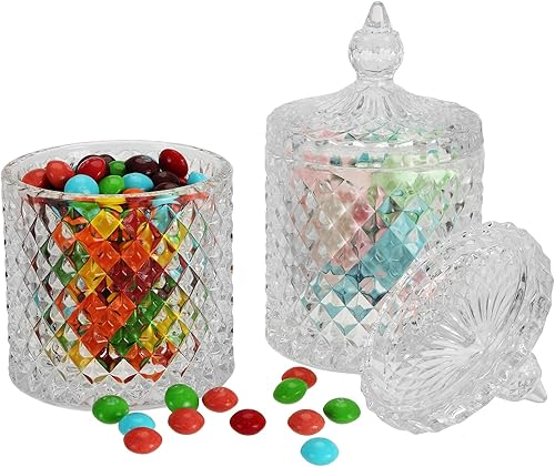 Miniatura 2 de Hedume Paquete de 4 tarros facetados de diamantes de cristal con tapa de cristal, juego de organización de almacenamiento de alimentos de vidrio