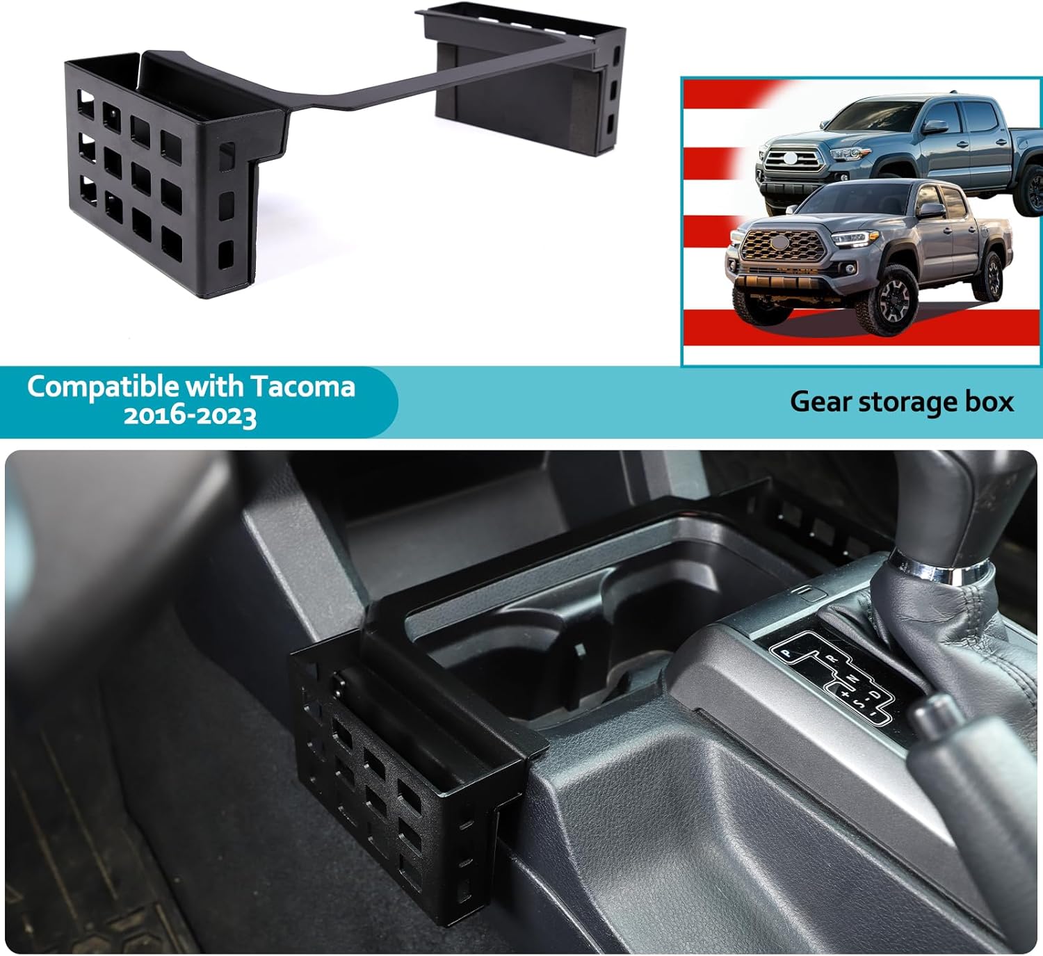 CHEAYAR Shifter Storage Box Fits for Toyota Tacoma 2016-2020 2021 2022 2023, Aluminum Alloy Center Console Gear Shift Side Tray Storage Organizer Box, Auto Interior Storage 3rd Gen Tacoma Accessories