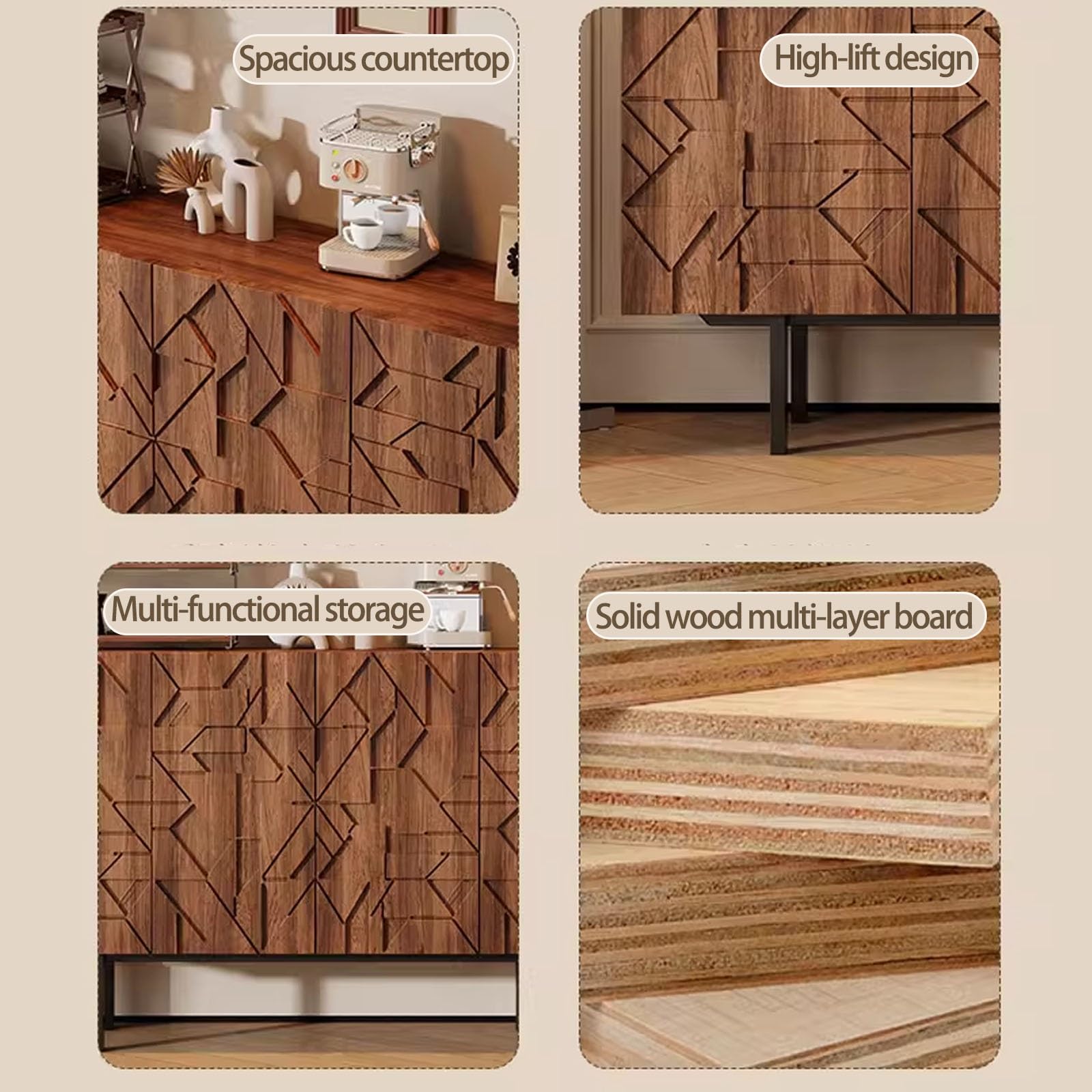 Moderna credenza nera per buffet, armadio PushtoOpen, versatile in legno, per cucina, bar, sala da pranzo, soggiorno e ingresso (140 cm)