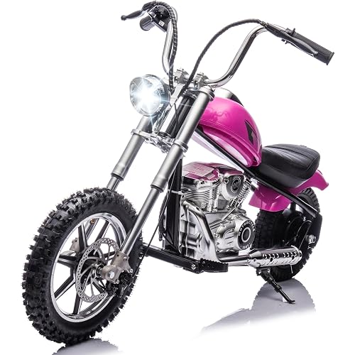 Kids Electric Motorcycle, 36V Electric Dirt Bike for Kids, 350W Motor 14MPH Fast Speed, Electric Dirt Bike with LED Lights, Leather Seat, Pink