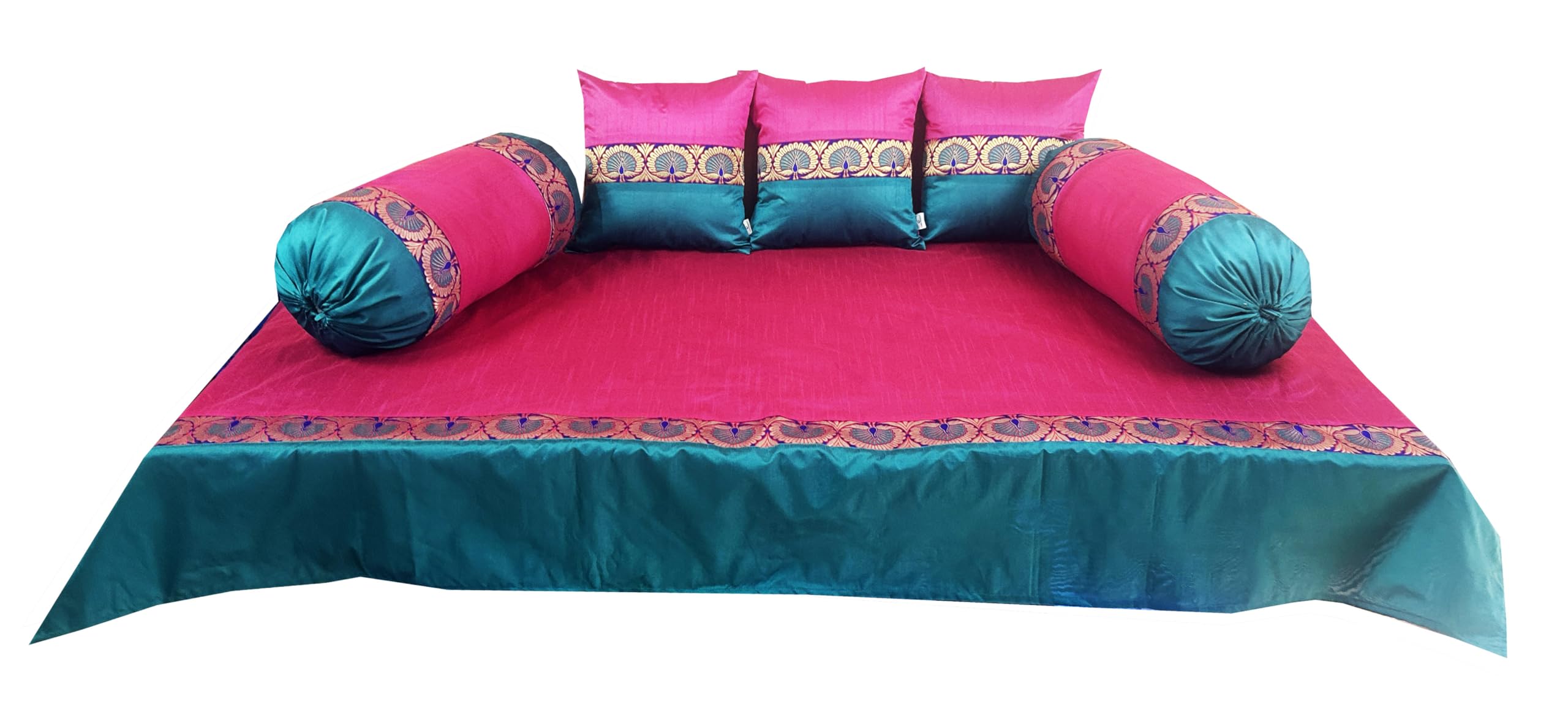 PINK PARROT Pinkparrot 180 TC 100% Artsilk Diwan Set Covers 6 Pieces Designer Printed Standard Diwan Set (1 Single Bedsheet, 2 Bolster Covers, 3 Cushion Covers) D-7-image-12