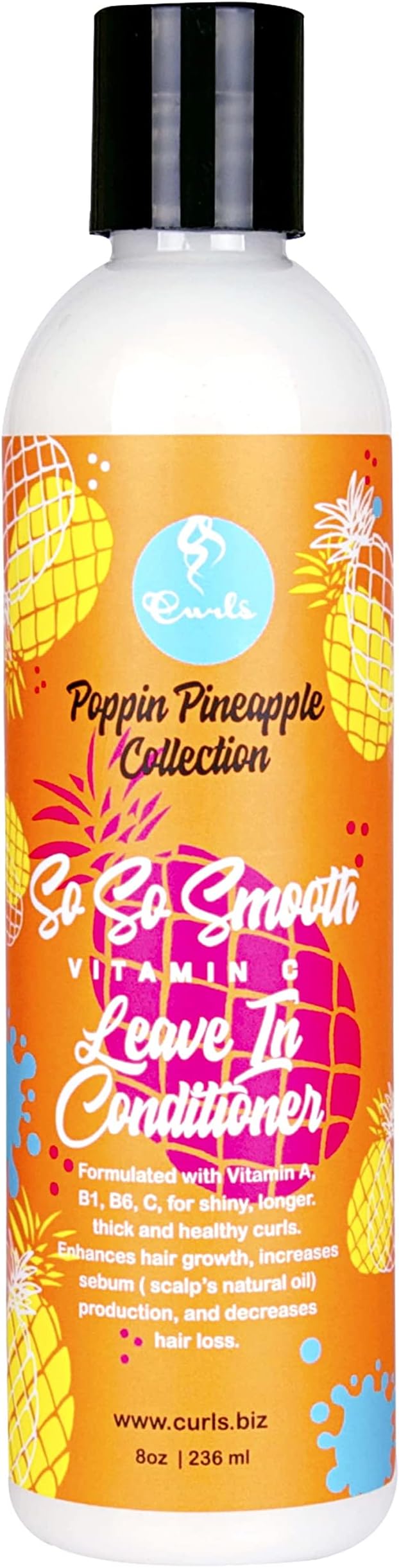 Curls Poppin Pineapple So So Smooth Vitamin C Leave In Conditioner - Conditions & Softens Hair - For Wavy, Curly, and Coily Hair Types, 8 Ounces