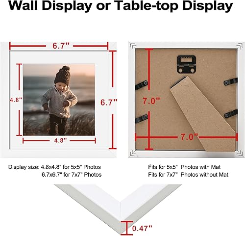 Vista 105 de KINLINK Juego de 4 portarretratos de 12 x 12 pulgadas, cuadrados de madera mate de 8 x 8 pulgadas con plexiglás para 8 x 8 pulgadas con paspartú
