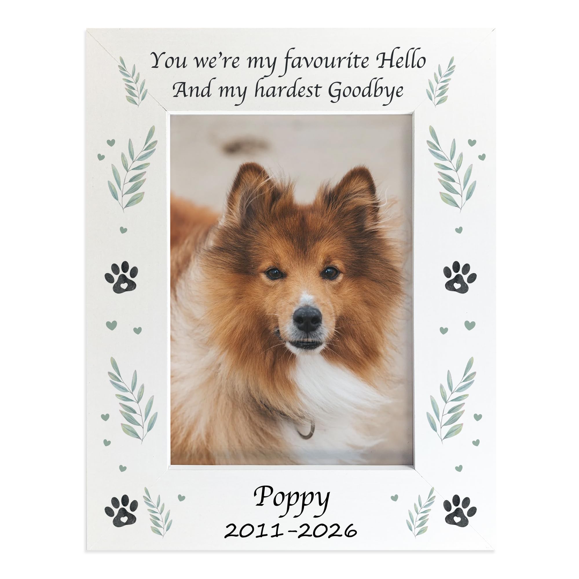 RED OCEAN Personalised Dog Memorial Photo Frame 7x5, You Were My Favourite Hello Pet Memorial Frame with Name and Dates, Paw Print Dog Remembrance Frame, Pet Loss Sympathy Gift