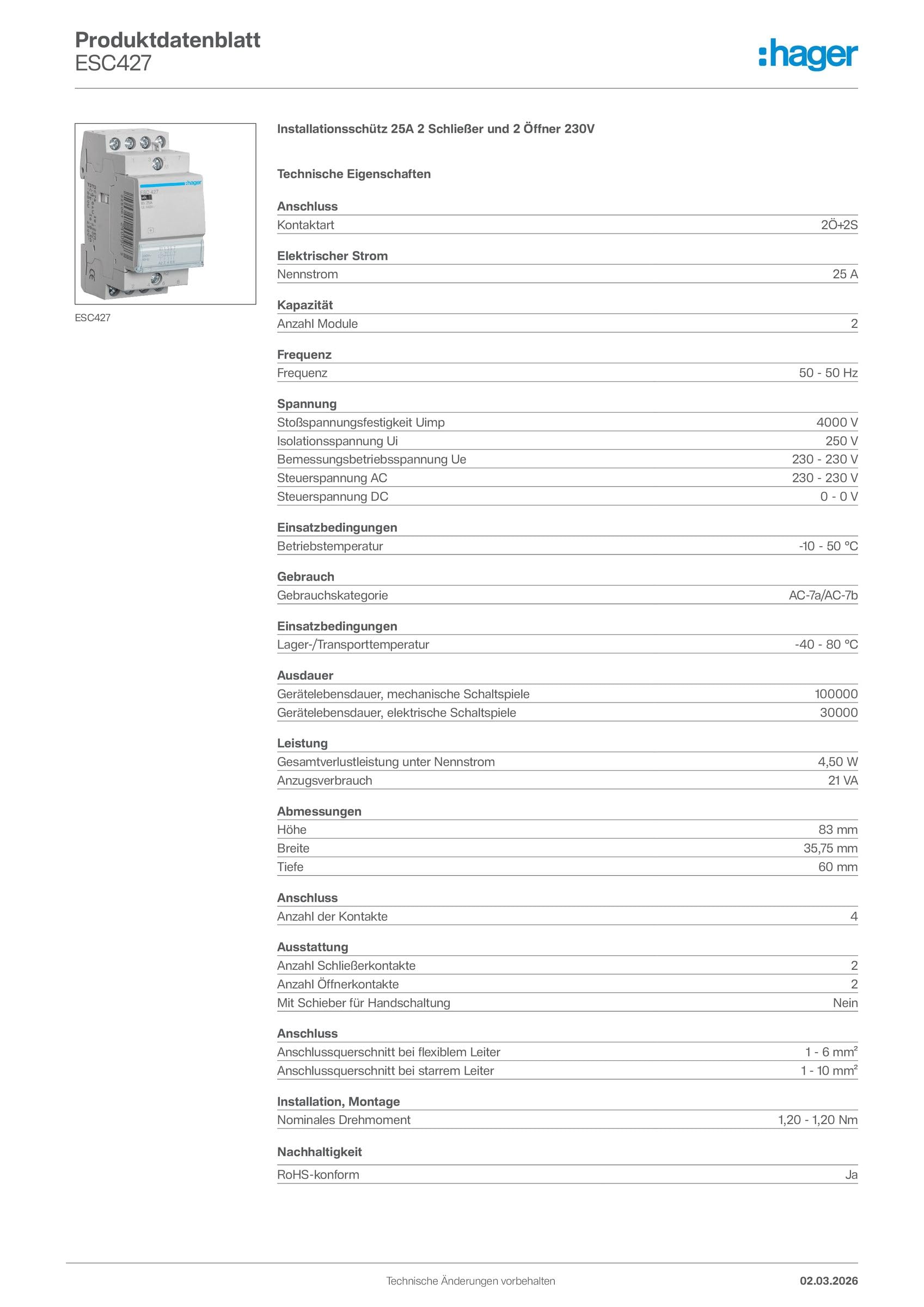 Contactor, 25A, 2NA+2NC, 230V
