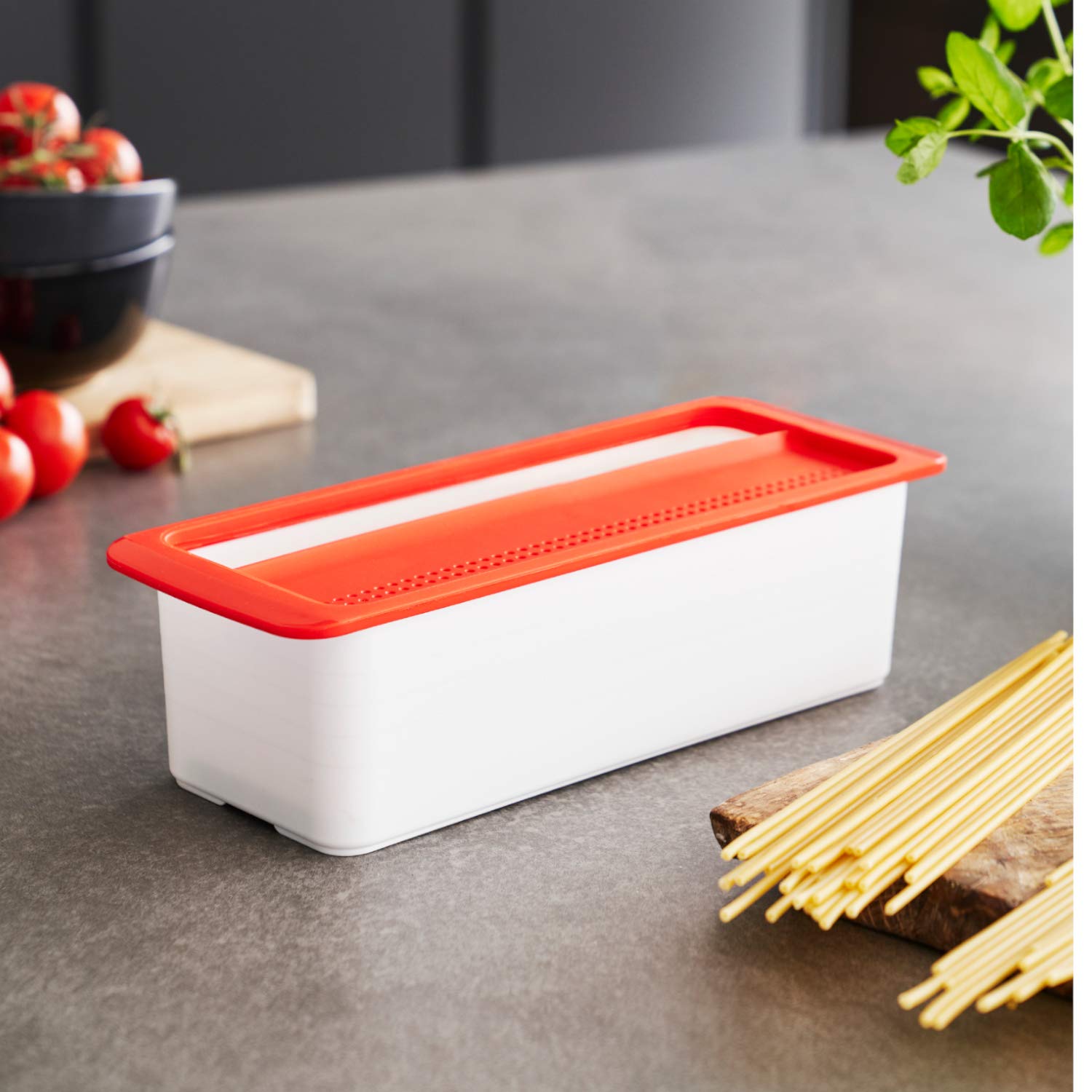 Rotho Memory Microwave Cocina de pasta de 1.8l con tapa para microondas, Plástico (PP) sin BPA, rojo/blanco, 1.8l (29.7 x 11.3 x 8.3 cm)