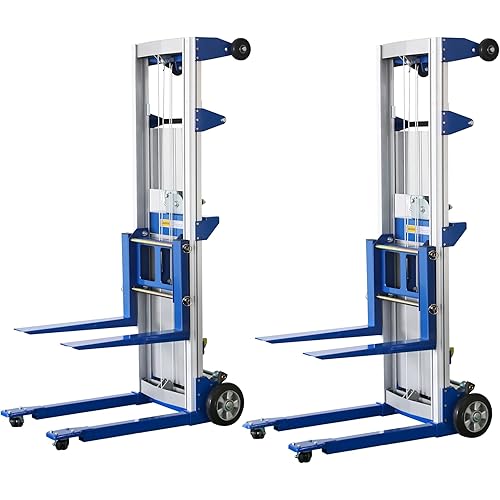 2PCS Material Lift Winch Stacker, 3.54"-122" Height Range, 400 lbs Capacity, Hand Winch Lift Trucks for Warehouse, Factory, Library, 34.60" L x 24.80" W