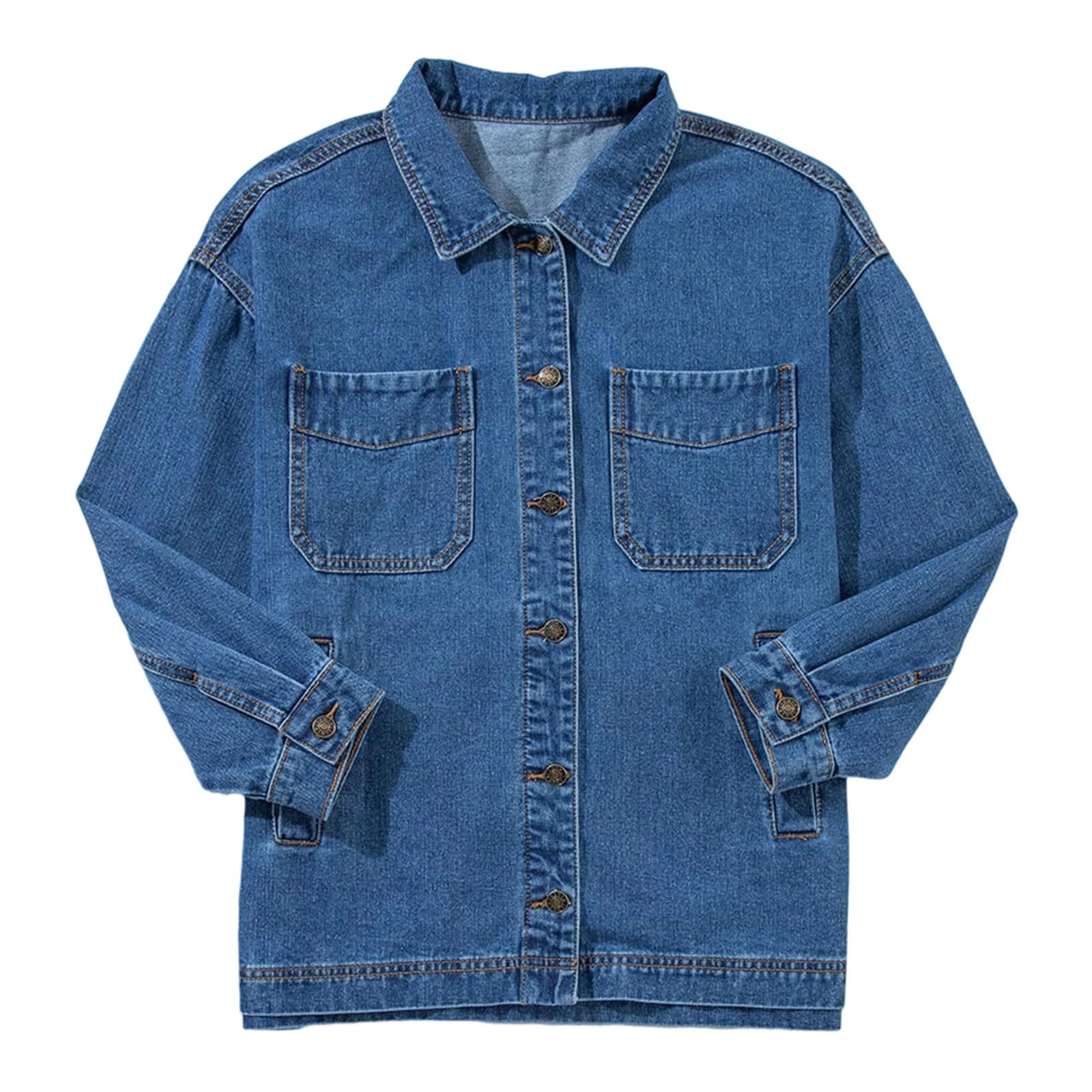 Chaqueta vaquera informal de manga larga con bolsillo frontal y botones, abrigo uso diario, ropa de calle cómoda, mujer, clásica