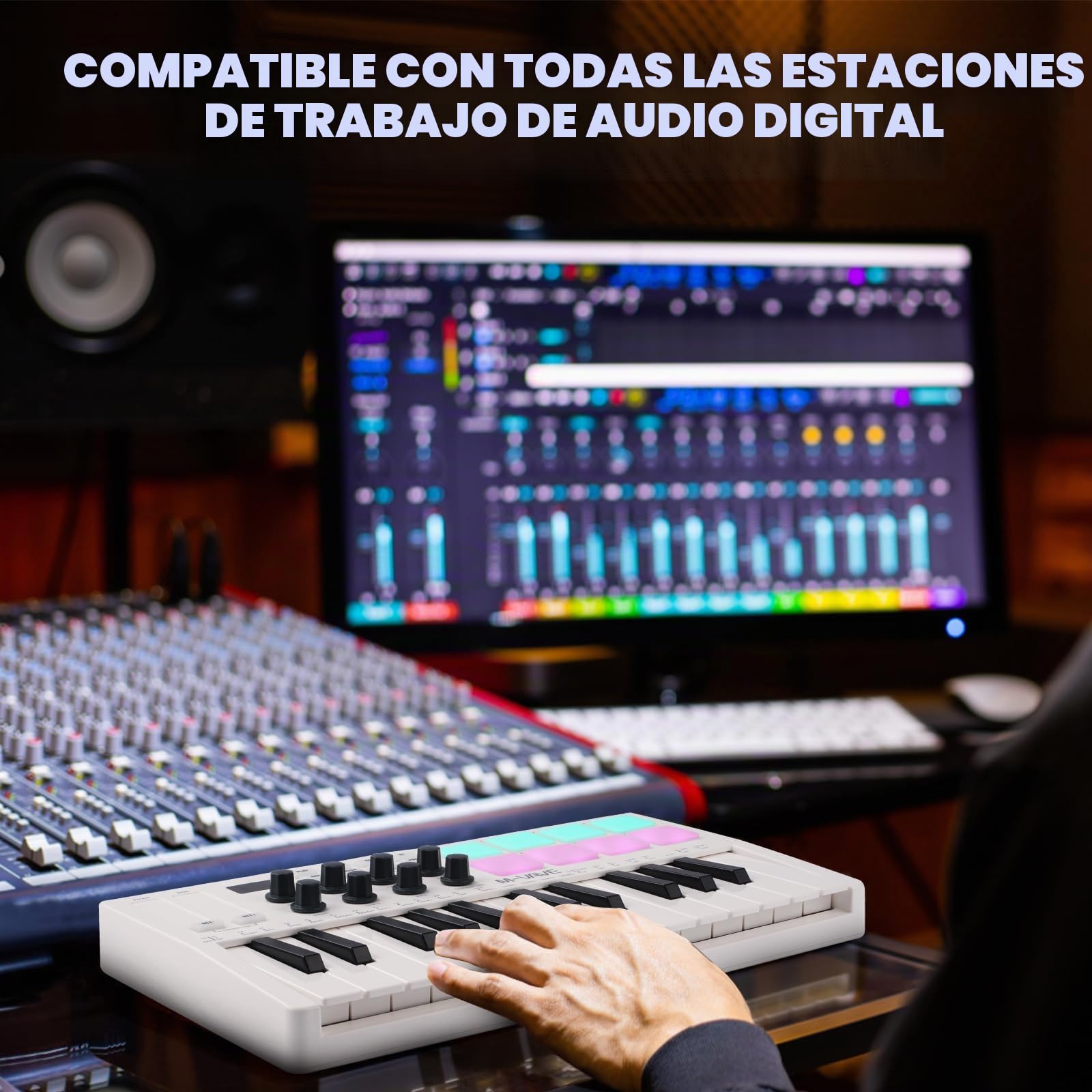 Nikou M-VAVE MIDI Teclado Controlador, USB Mini 25 Teclas Dinámico Profesional Eléctrico Musical Arranger con Almohadillas RGB Blanco
