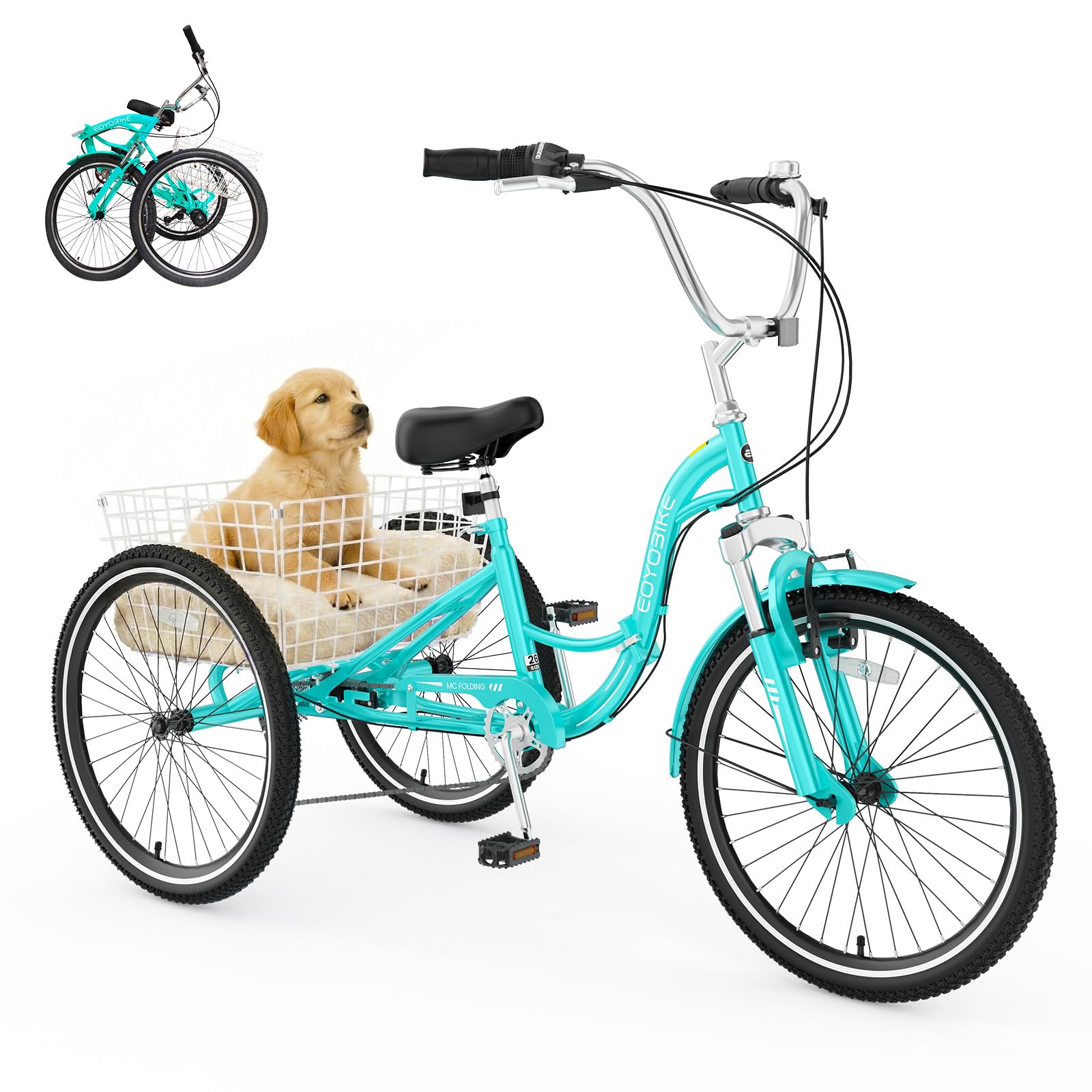 MOPHOTO Adult Folding Tricycle, Foldable 3 Wheel Bike Seniors, 20/24/26 in