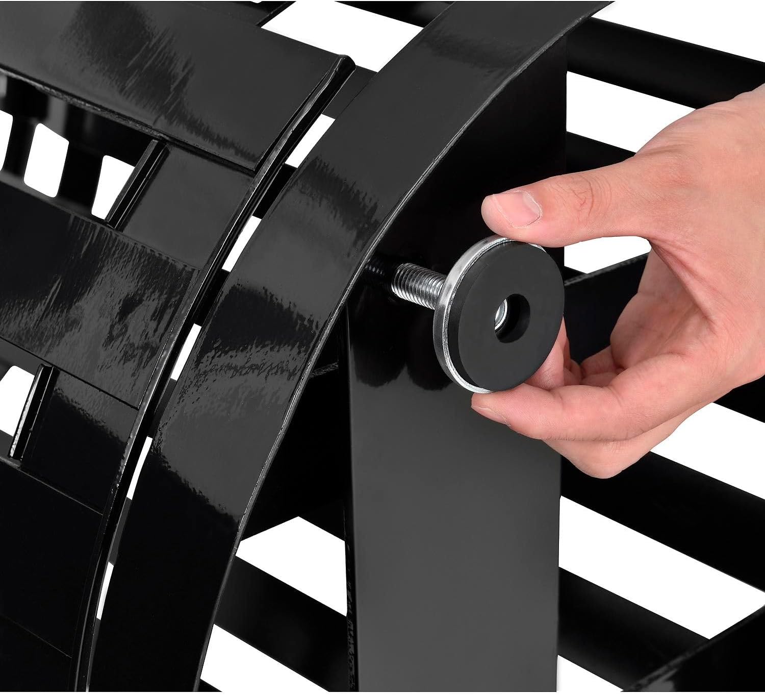 Global Industrial 36 Gallon Outdoor Steel Slatted Receptacle with Access Door & Flat Lid, Plastic Liner and Anchor Kit Included, 28" Dia. X 42" H, Black