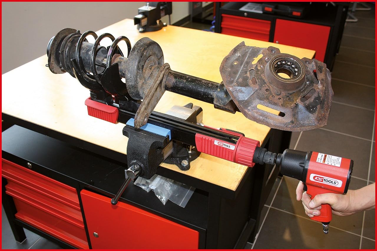 KS TOOLS 500.8625 - Kit de Compresseur de Ressort - Compresseur d’Amortisseur Voiture - 2 Paires de Supports de Ressort Standard - se Fixe dans l’Étau - 6 Pièces Couleur