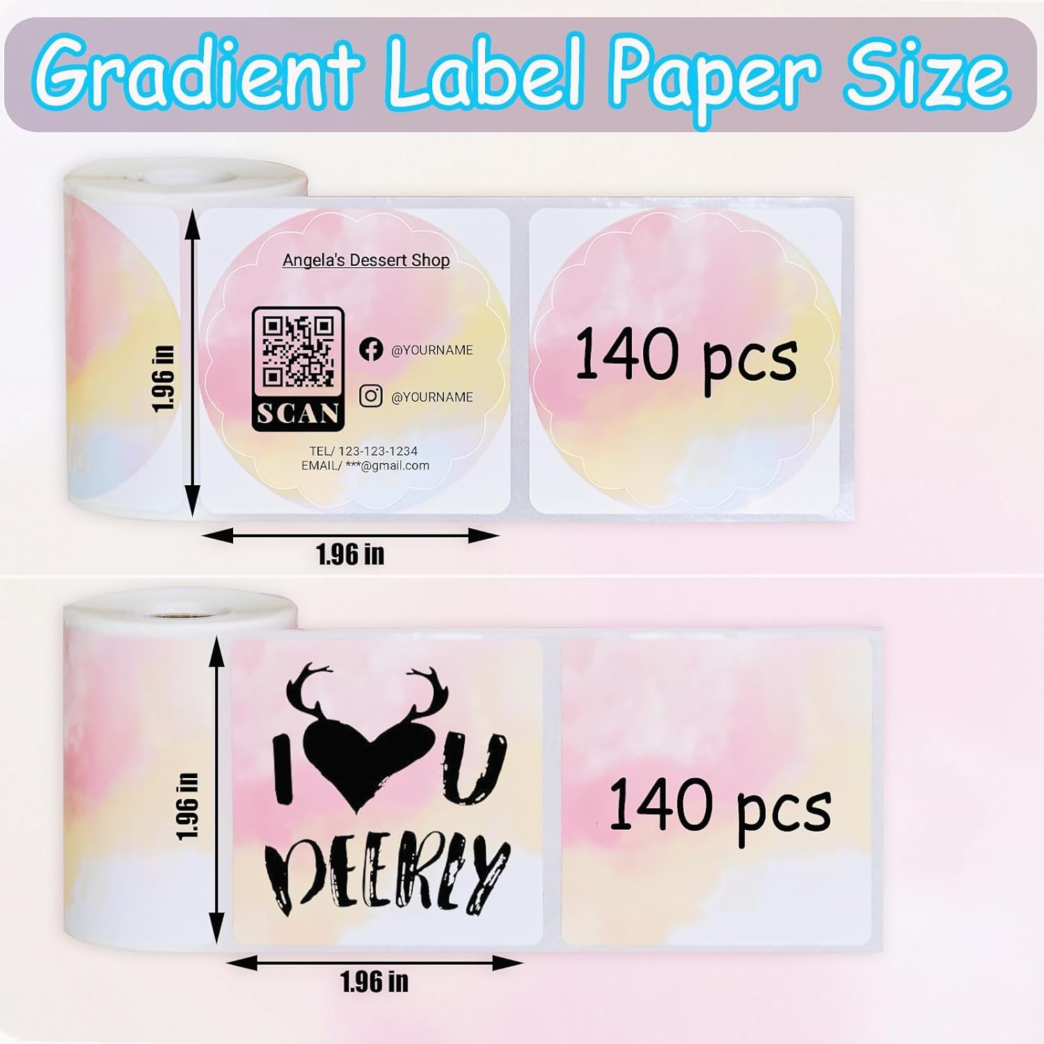 for M110 Printer Thermal Labels, 2 Rolls 1.96’’(50MM) Label Refill for Phomemo Printers M110 M150 M200 M220 M221, 140 Labels/Roll for Organize, DIY Barcode Logo Jar Tags, Gradient Pink - Image 2