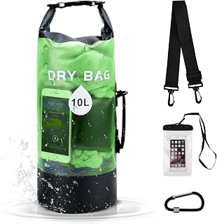 NEWDERMO Waterproof Dry Bag 10L/20L for for Kayaking,Boating,Fishing,Camping,Rafting,Hiking,Skiing,Beach and Travel with Waterproof Phone Pouch&Backpack Buckle