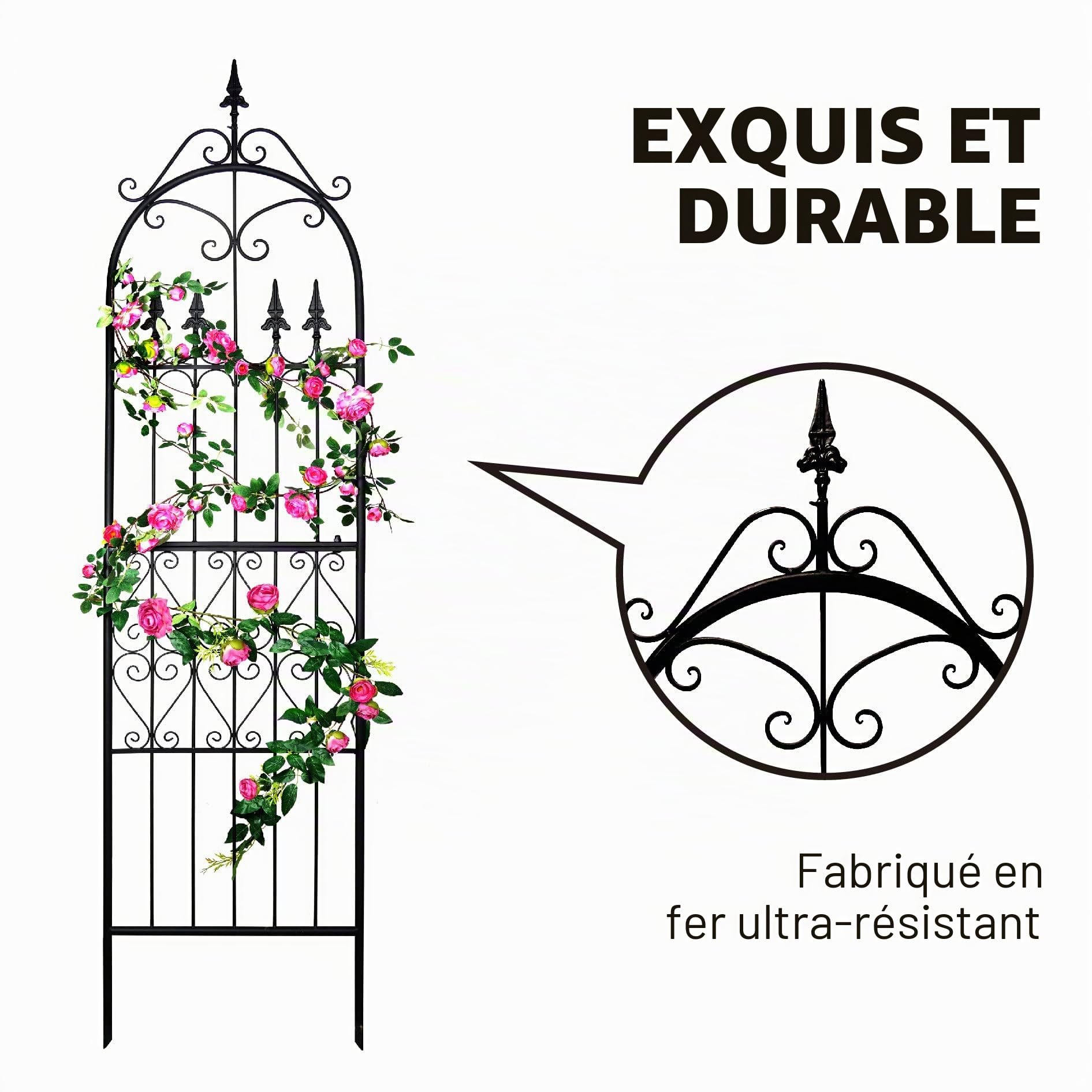 Garden 1 Treillis de Jardin 220 cm X 55 cm pour Plantes Grimpantes en Fil de Fer Métallique Support pour Plantes Grimpantes d'Extérieur