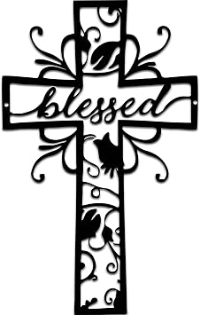 Rajukit Christian Wall Crosses for Home Decor-Premium Metal Cross Wall Decor,Elegant Spiritual Cross for Wall with Timeless Design-Blessed