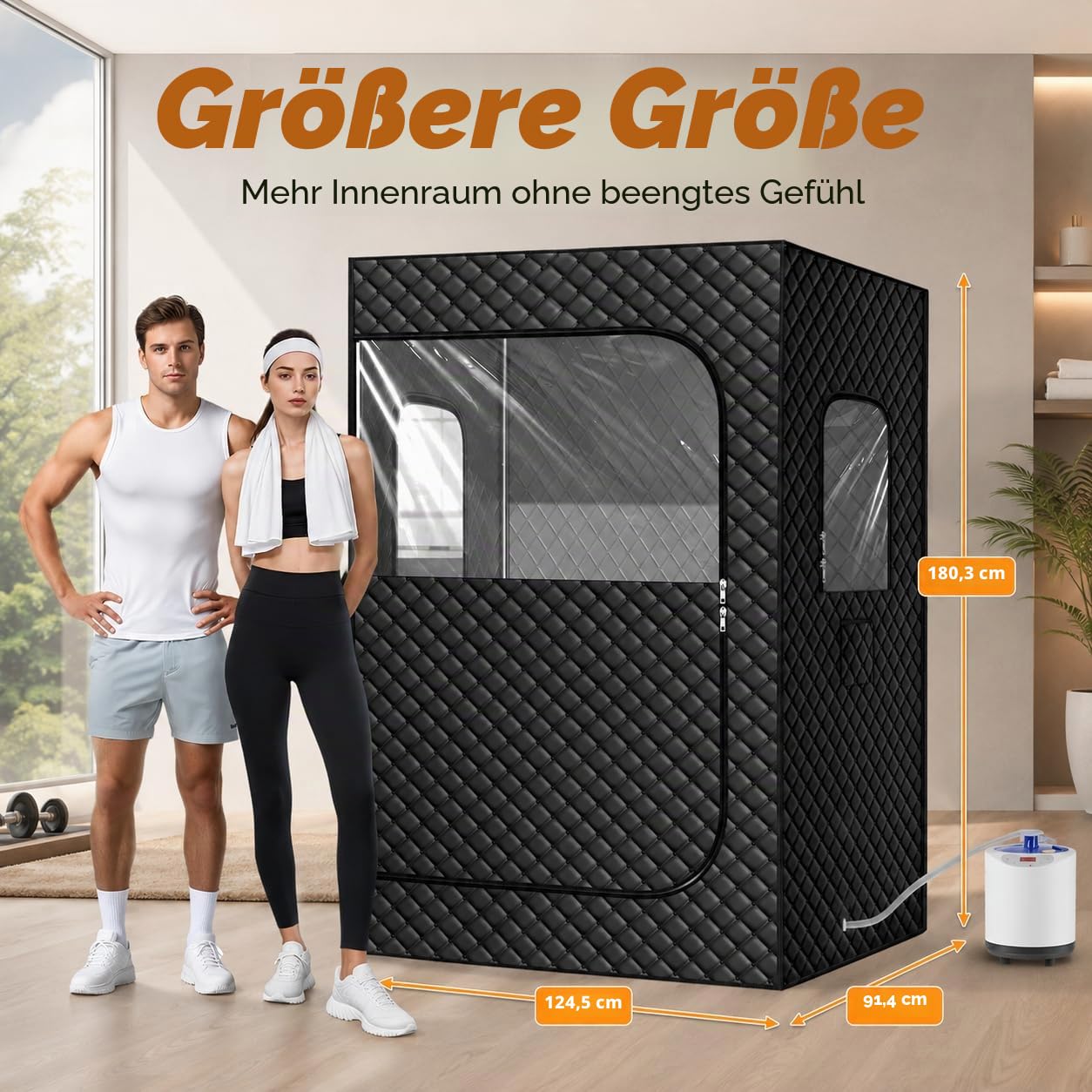 Tragbare Sauna für 2 Personen für den Heimgebrauch, Dampfsaunazelt für den Innenbereich mit 9-stufiger Dampfbox & 2 übergroßen Dampfgarern, inklusive Fernbedienung und Stühlen für