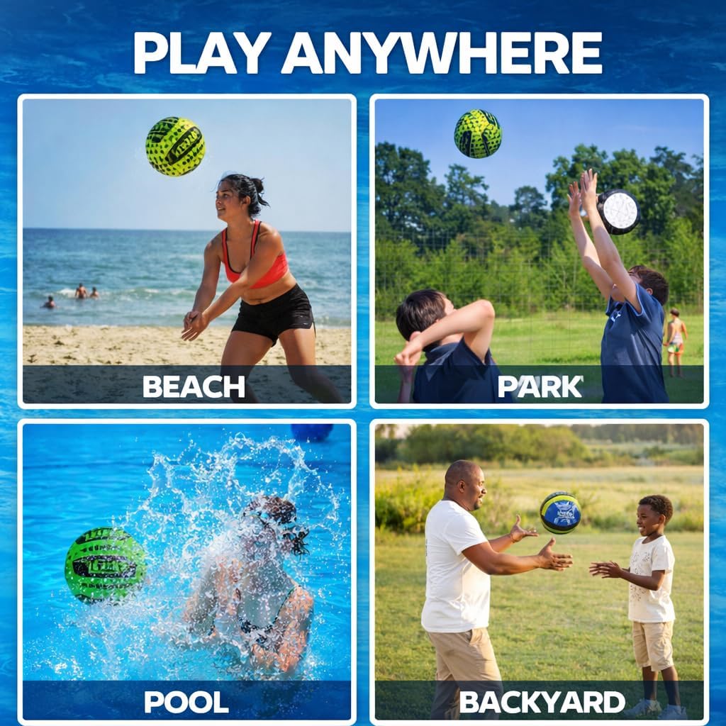 Wave Runner Waterproof Volleyball with Sure-Grip Technology - Beach & Pool Volley Ball for Kids, Teens, Adults | Outdoor Sports Gear for Day & Night Play