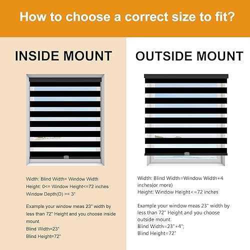 Miniatura 6 de Persilux Persianas estilo cebra sin cordones para ventanas (58 pulgadas de ancho x 72 pulgadas de alto, negro) enrollables, de doble capa con