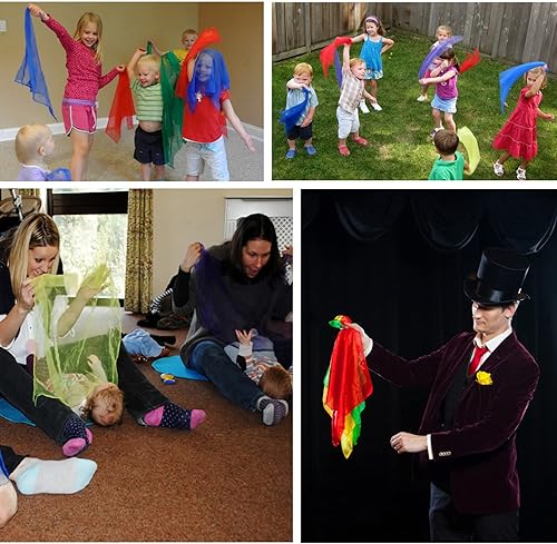 Miniatura 6 de Bufandas de baile para niños, 12 unidades, bufandas mejoradas para bebés, niños pequeños, niños – Bufanda cuadrada de movimiento de seda para bailar