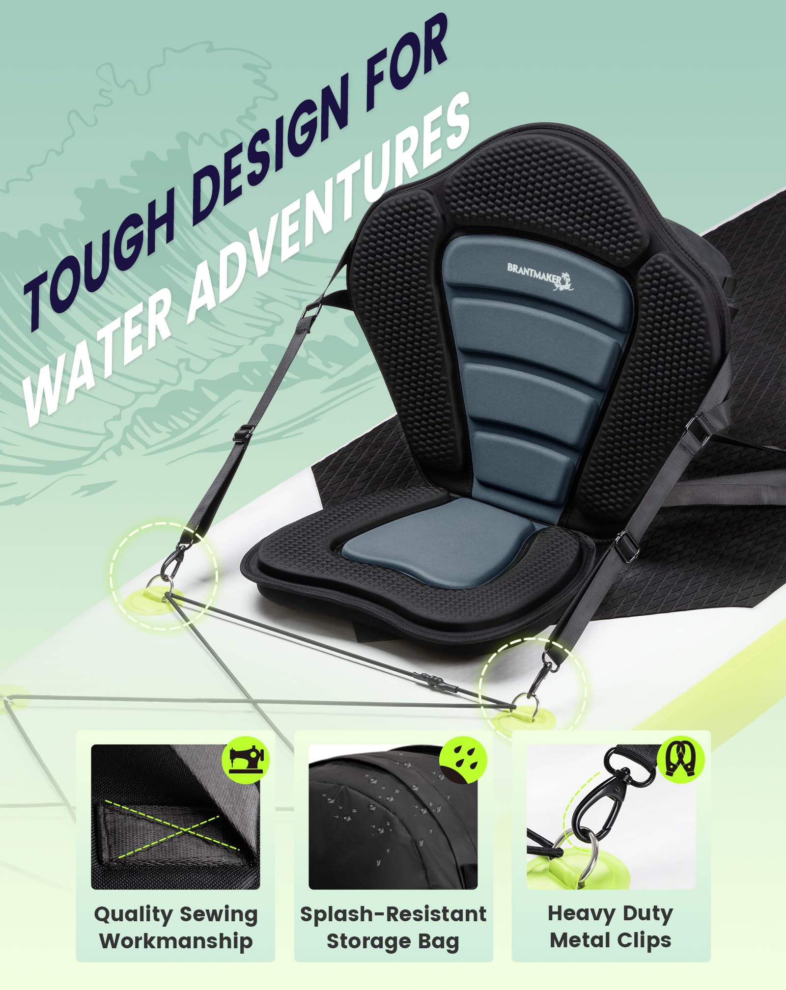 BRANTMAKER Sedile universale per kayak, cuscino spesso per paddleboard gonfiabile, Sup, canoa, kayak oceano