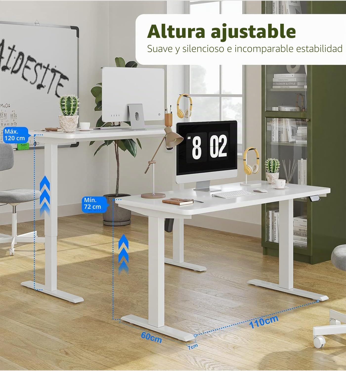 MAIDeSITe Escritorio Regulable en Altura 140 x 70 cm - Mesa Escritorio Elevable Eléctrico con Control de Memoria de 4 LED - Sit & Stand Altura con Tablero (S1 Pro)