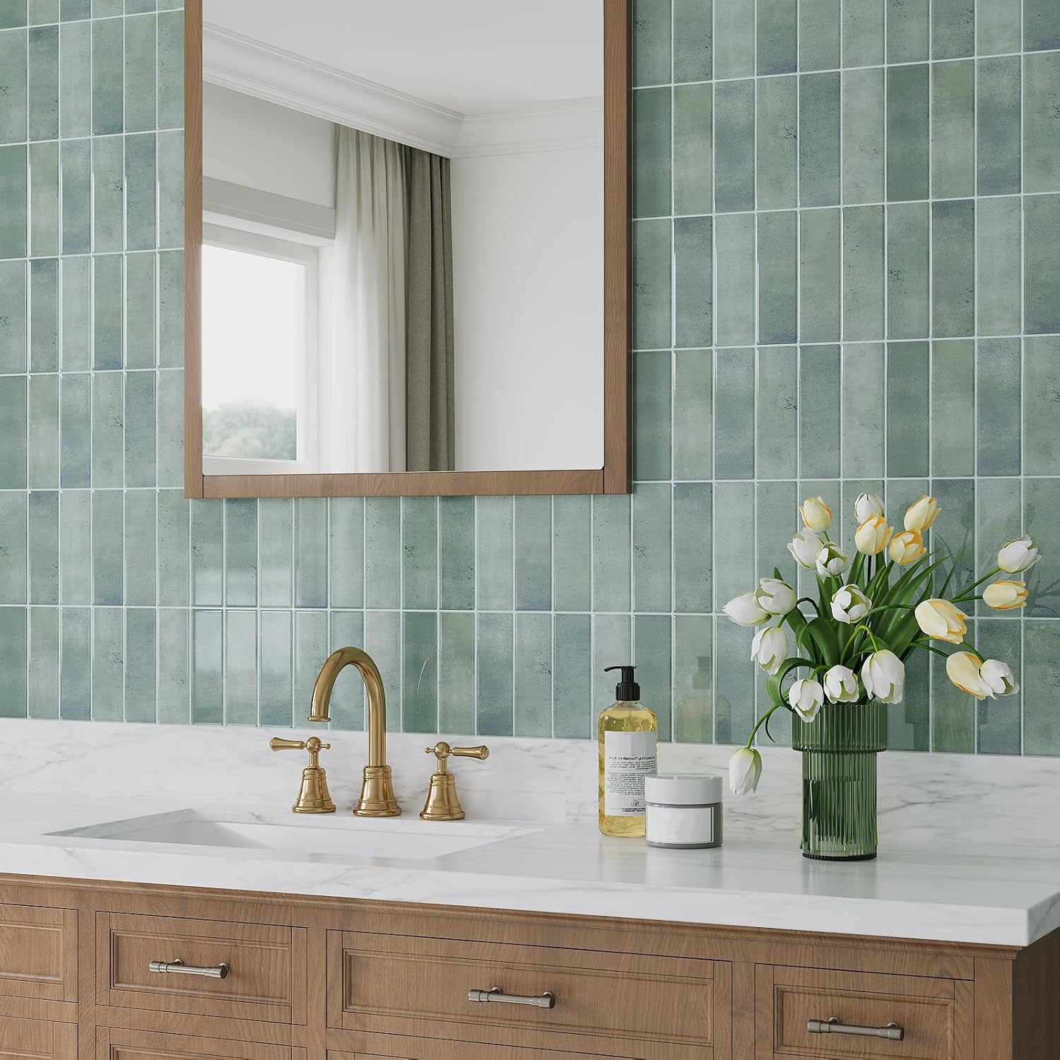 20 Sheets Dusty Green Kitchen Backsplash Peel and Stick Subway Tile Waterproof Self Adhesive Vinyl Back Splash Stick on Tiles for Bathroom Laundry Room Removable Sticky Wall Tiles 12"x12"