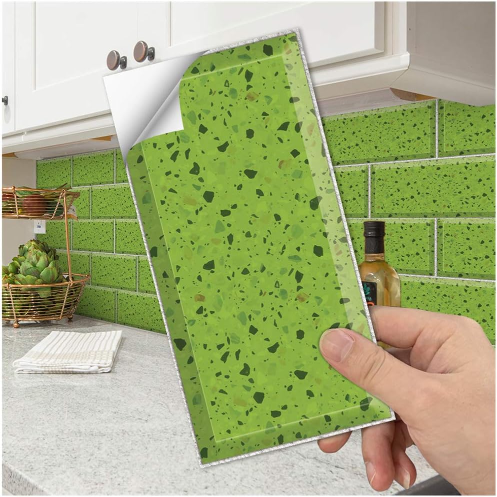 Ancoree Green Terrazzo Wall Sticker, Bricks Effect Tile