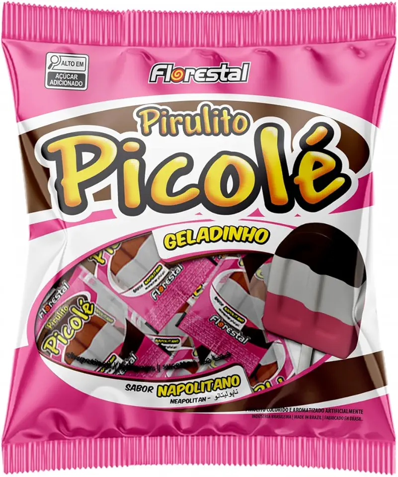 Pirulito Picolé Napolitano C/50 Unidades Pacote com 550g Florestal