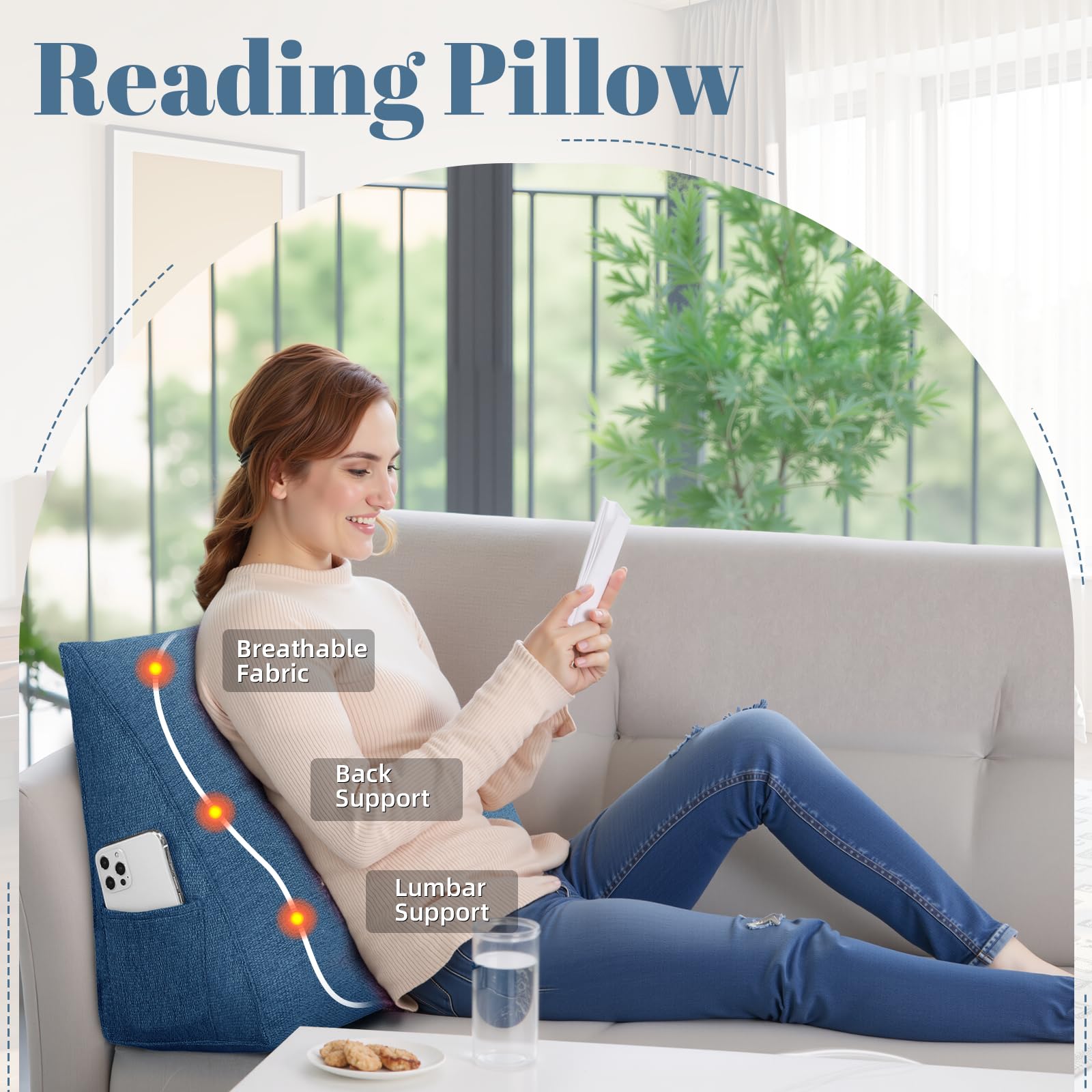 Cuscino da lettura– Supporto a Cuneo Triangolare per Letto e Divano, Schienale Confortevole, Cuscino Morbido per Leggere e Rilassarsi, Rivestimento Sfoderabile Lavabile