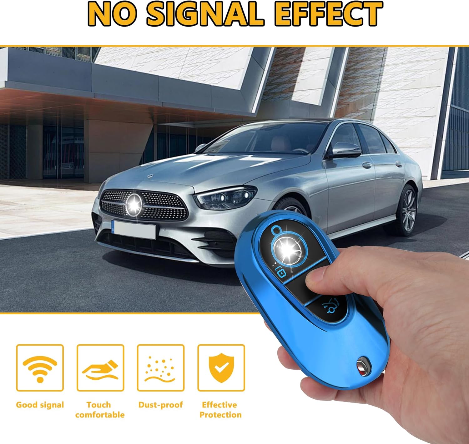 FT FUNTOR for Mercedes Benz Key Fob Cover,3 Black Buttons TPU Key Cover with Keychain,Compatible with Mercedes Benz 2022-2025 C S EQE EQS 2023-2025 GLC CLE SL 2024-2025 E Class (Blue) - Image 4