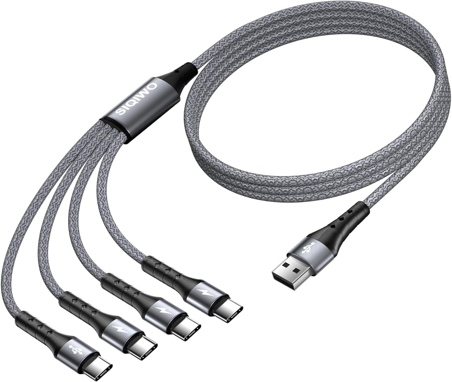 SIQIWO Multi USB C Cable Fast Charging, [4FT/2 Pack] QC 3.0(3A) USB C Splitter Cable, 4 in 1 Charger Cord with 4 Type C Ports, for iPhone 17/16/15 Series, iPad Air/Pro, Samsung Galaxy S25, Pixel, PS5