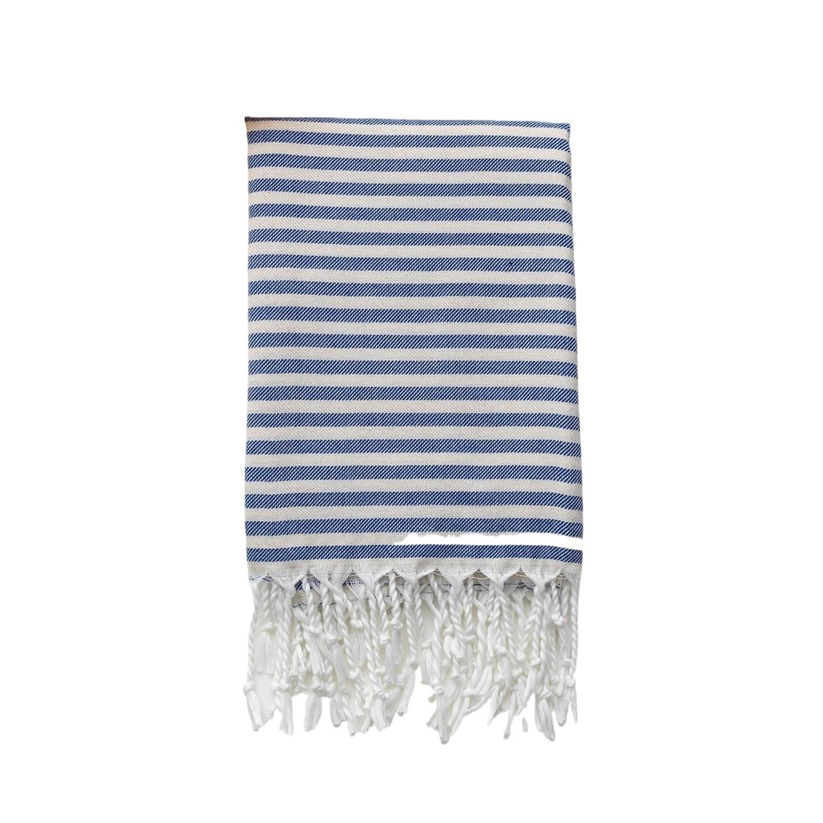 Toalla de playa a rayas, de algodón turco, 90 x 180 cm, toalla de baño con flecos, para sauna, gimnasio, fitness, suave absorbente, secado rápido, azul
