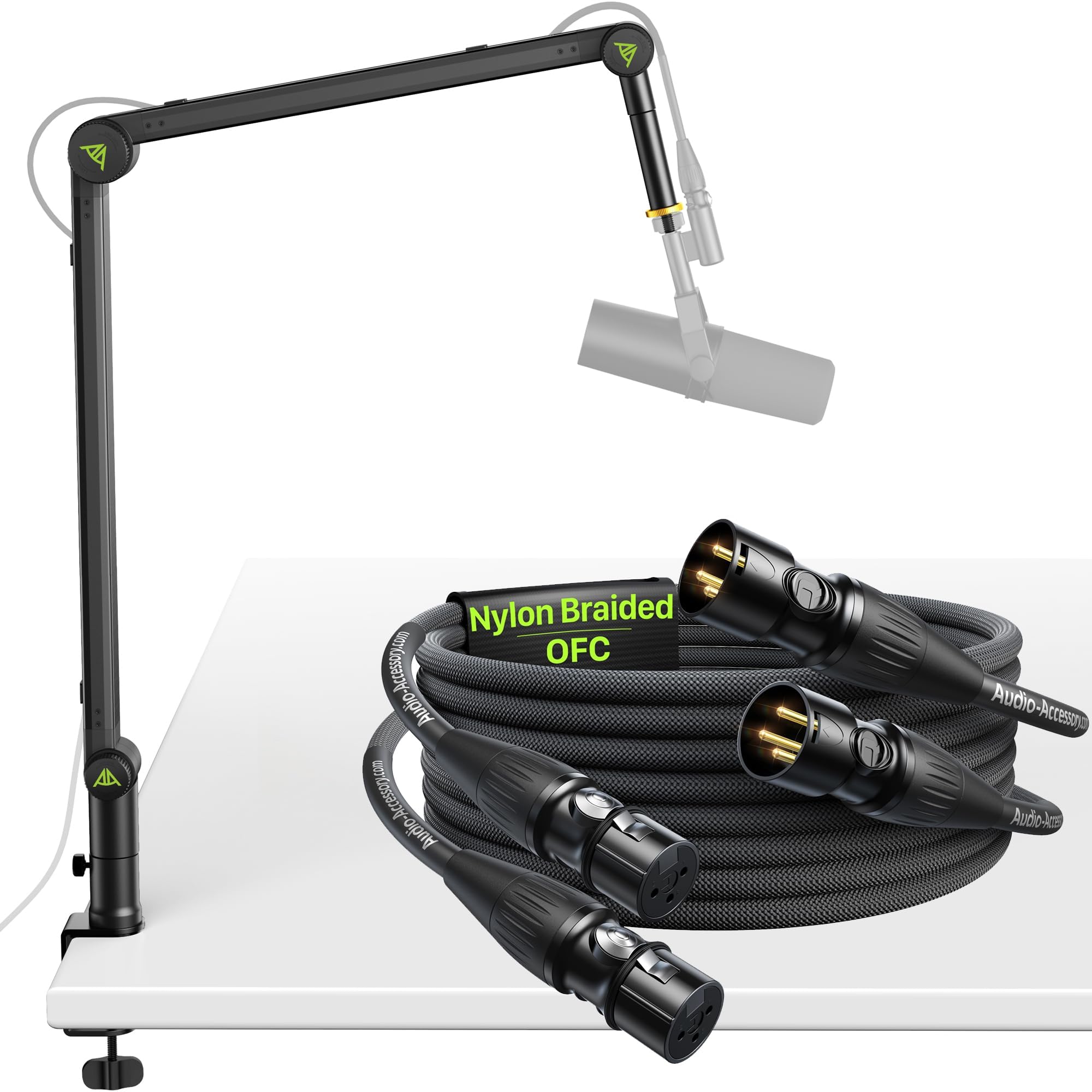 Mic Boom Arm (Design for Heavy Mic) 6.6lbs Load Capacity with XLR Cables 6.6ft 2 Pack