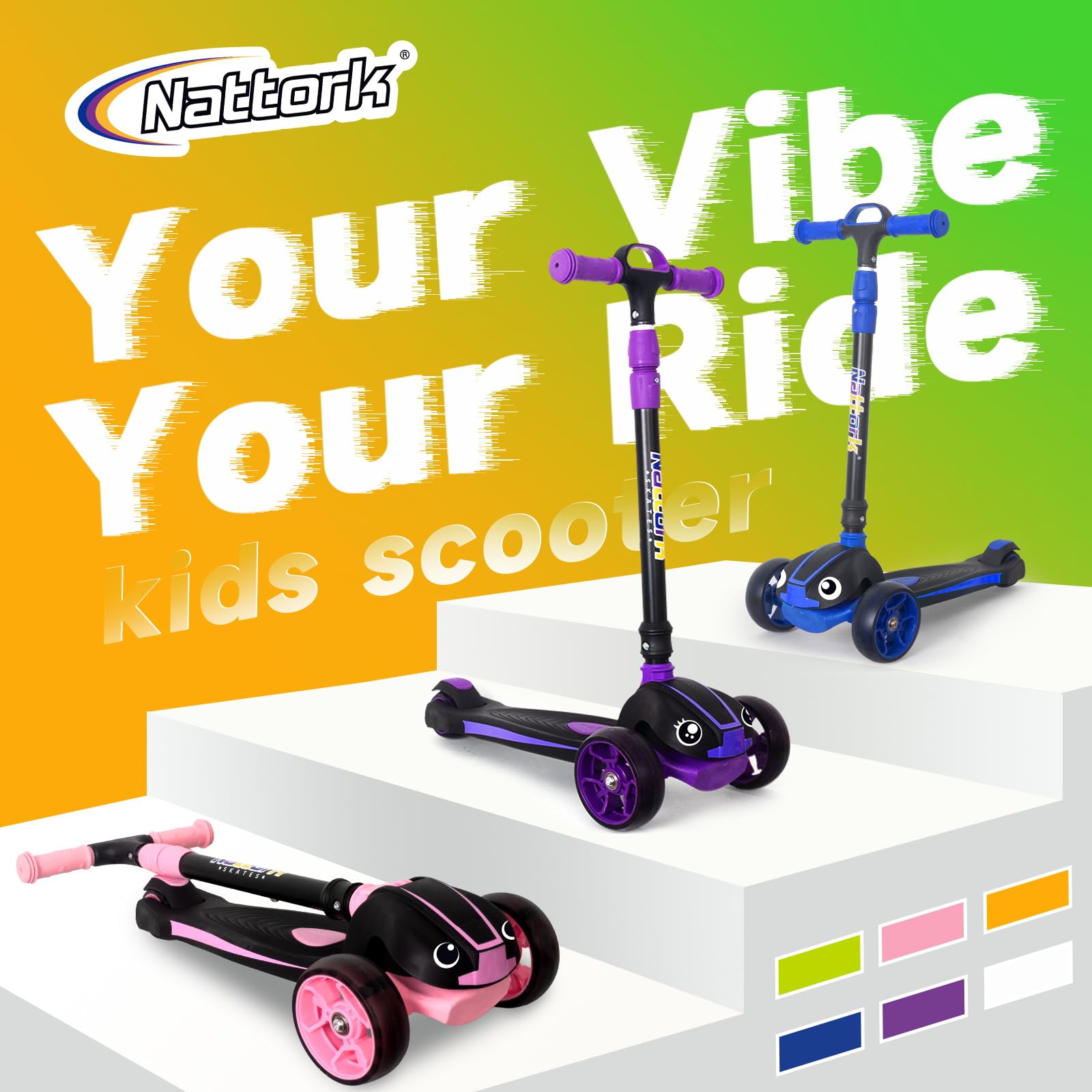 Scooter de 3 ruedas iluminado para niños pequeños de 3 a 12 años con 4 alturas ajustables para niños y niñas, capacidad de peso de 120 libras, patinete plegable, color naranja 7